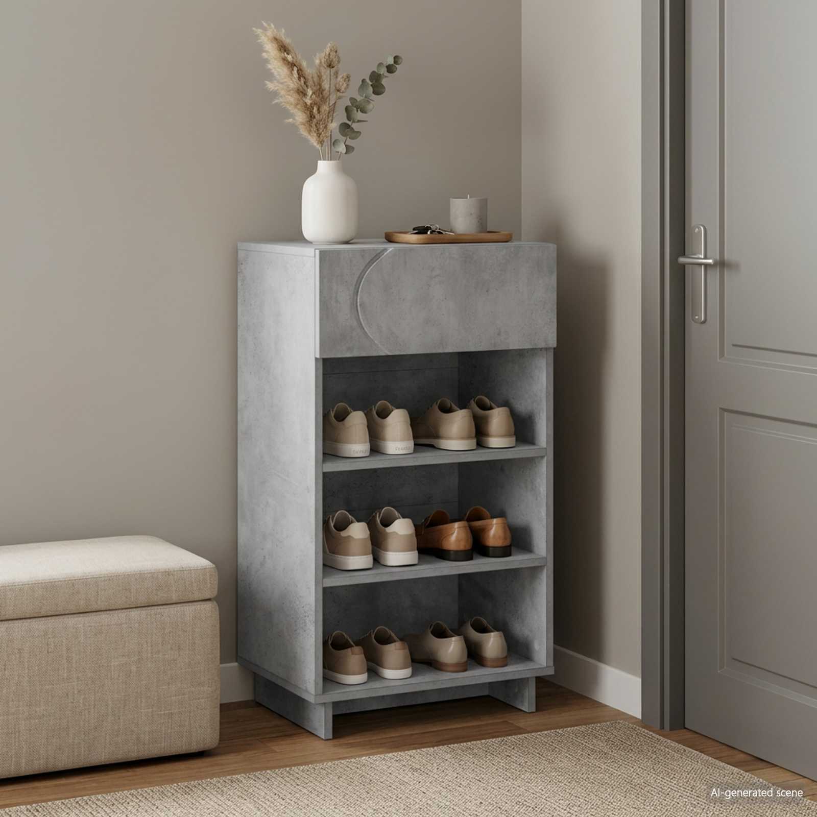 Schoenenkast 48 x 38 x 87,5 cm Bewerkt hout Betongrijs image 1