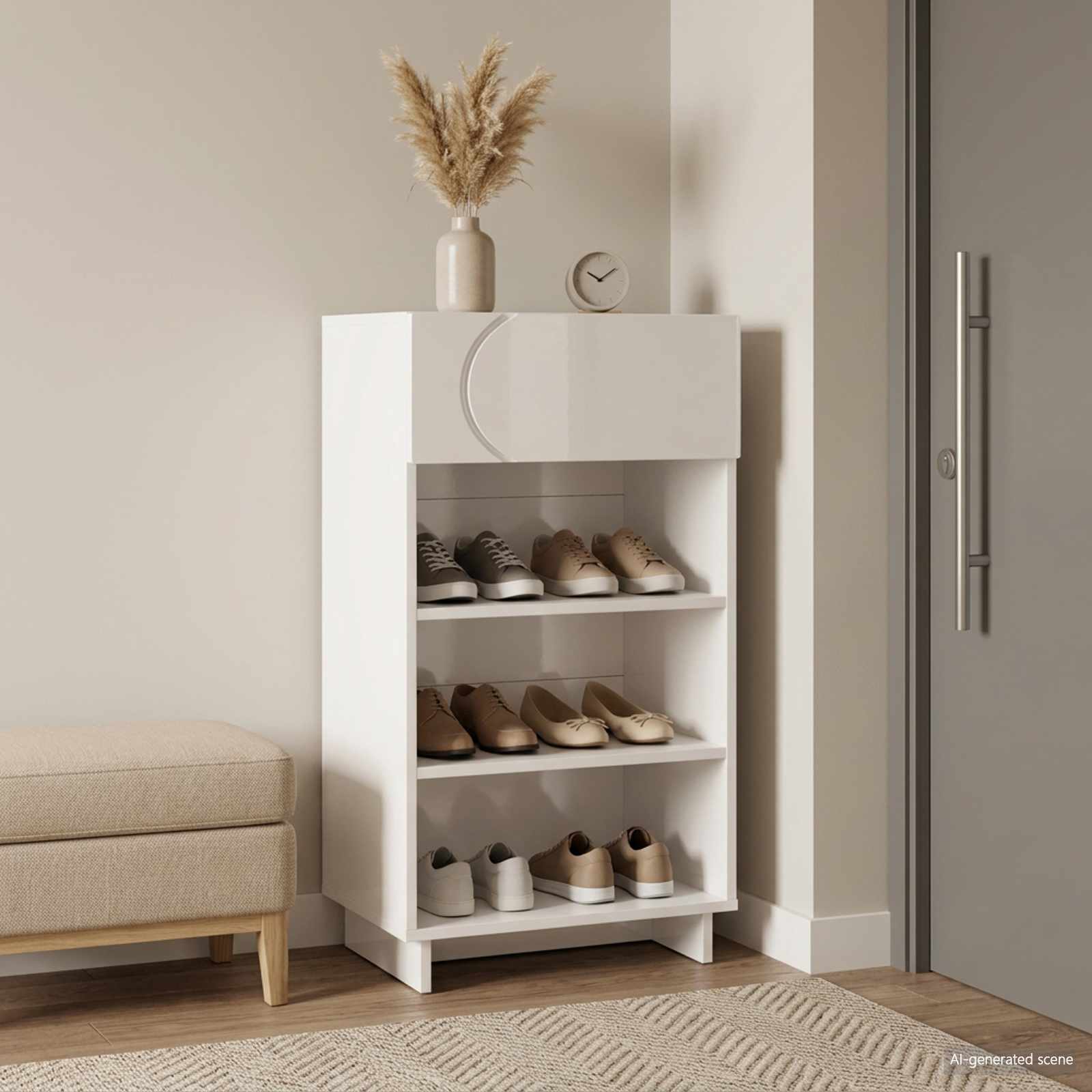 Schoenenkast 48 x 38 x 87,5 cm Bewerkt hout Hoogglans Wit image 1