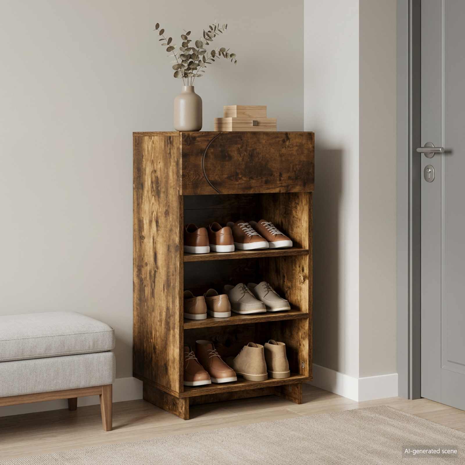 Schoenenkast 48 x 38 x 87,5 cm Bewerkt hout Gerookt eiken image 1