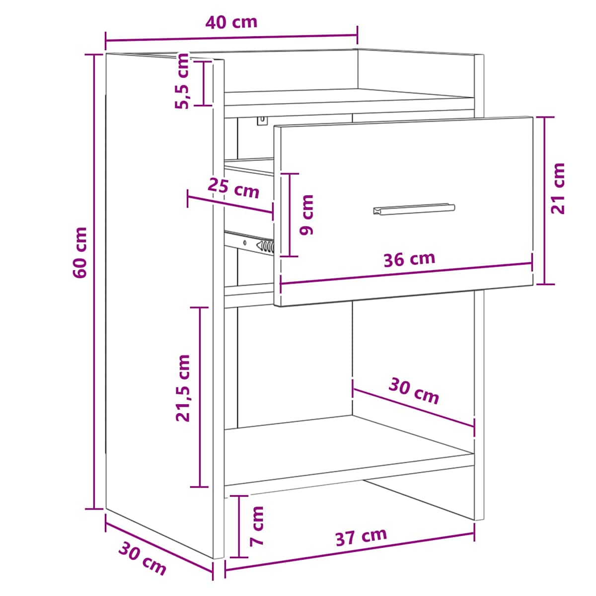 Sengeborde 40 x 30 x 60 cm Konstrueret træ - Billede 11