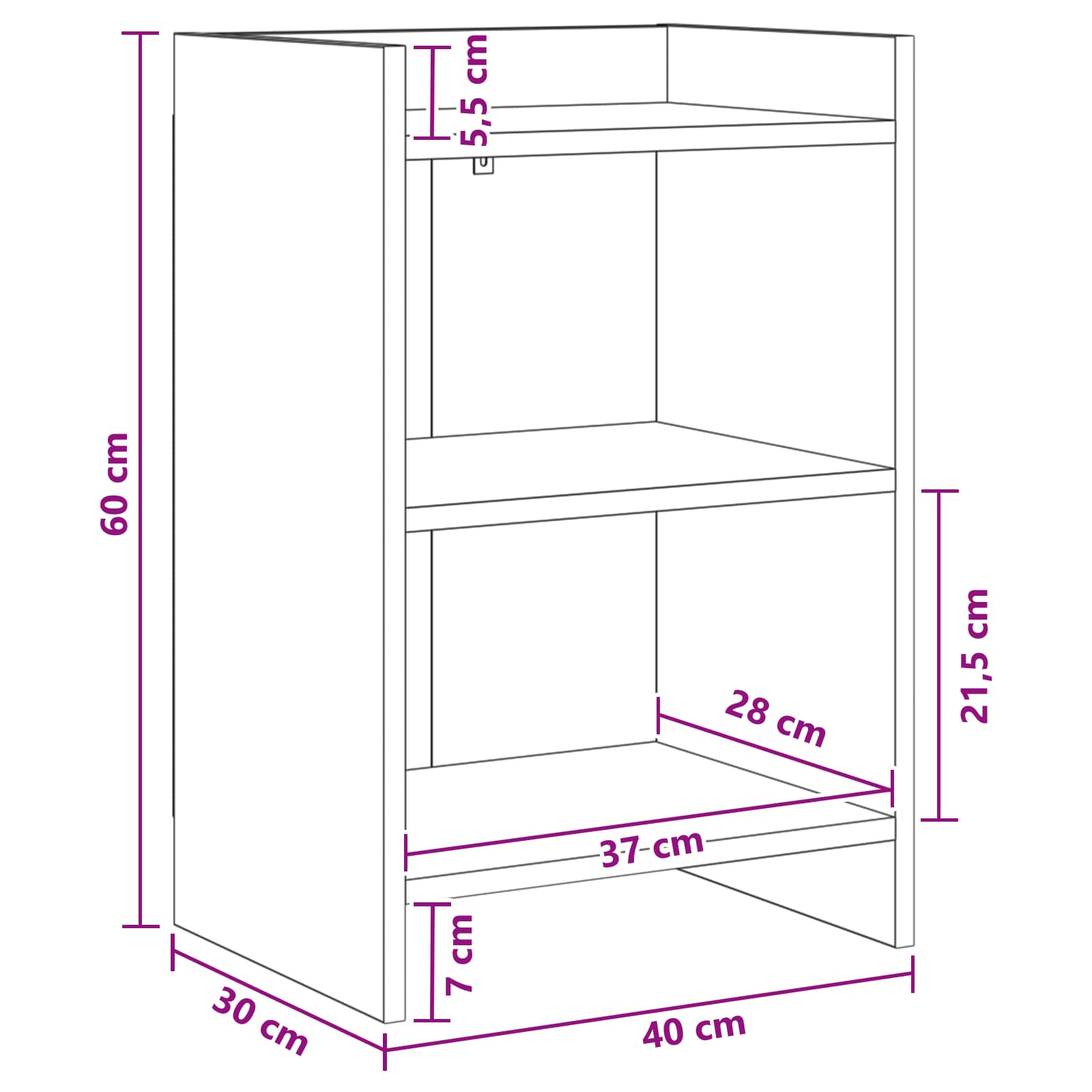 Κομοδίνα Μαύρη Δρυς 40 x 30 x 60 cm Επεξεργασμένο Ξύλο - Image 5