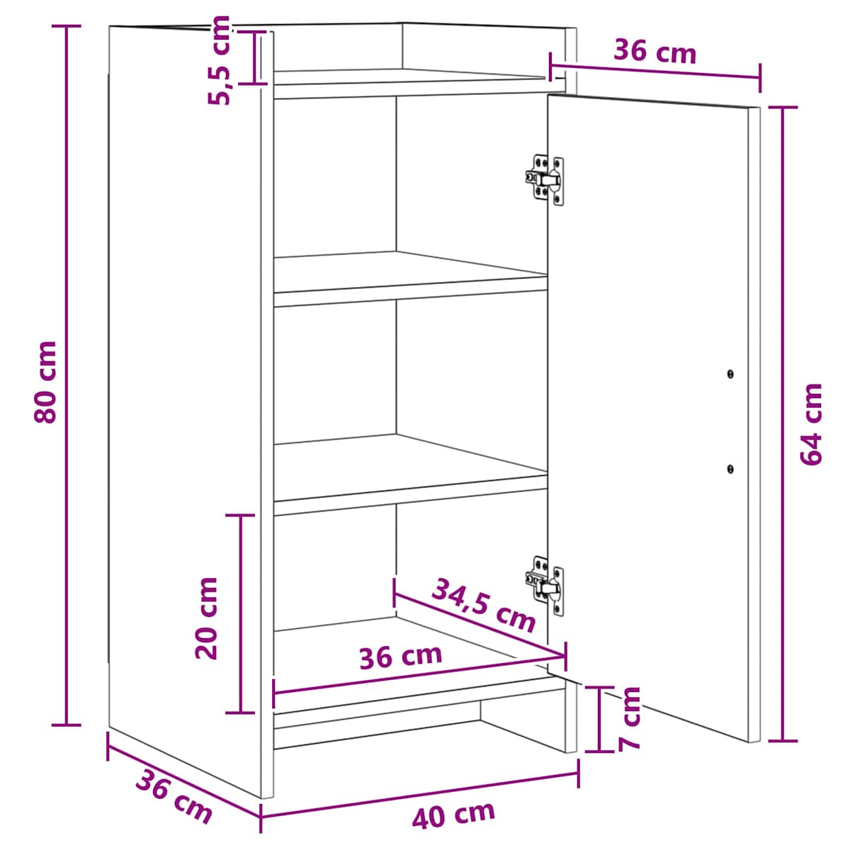 Sideboard 40 x 36 x 80 cm Konstrueret træ - Billede 11