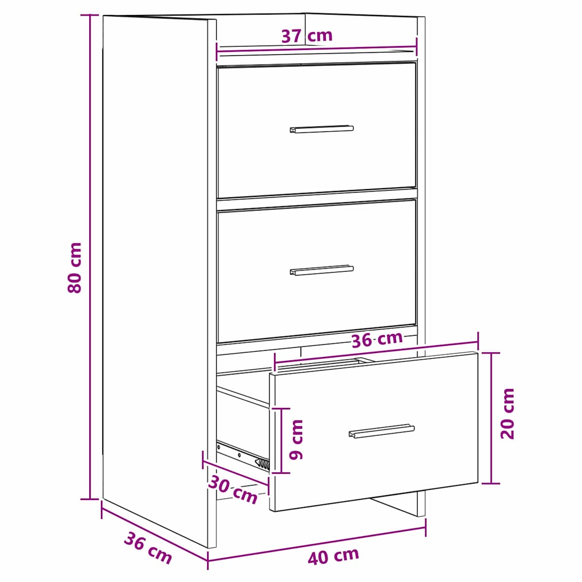 Sideboard 40 x 36 x 80 cm Konstrueret træ - Billede 10