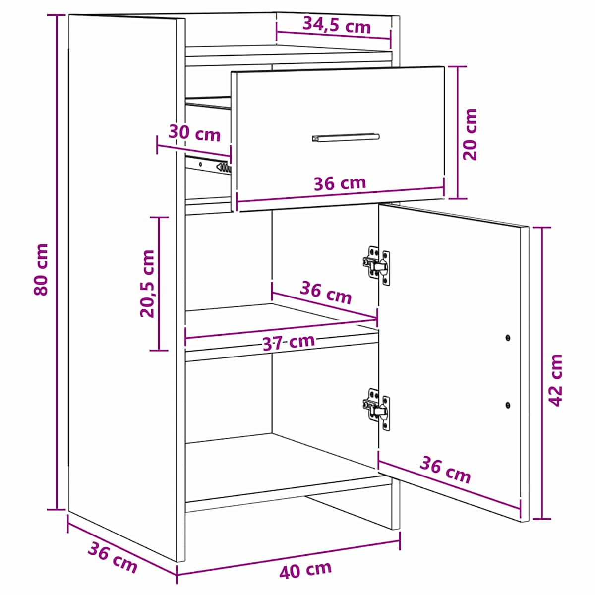 Sideboard 40 x 36 x 80 cm Konstrueret træ - Billede 11