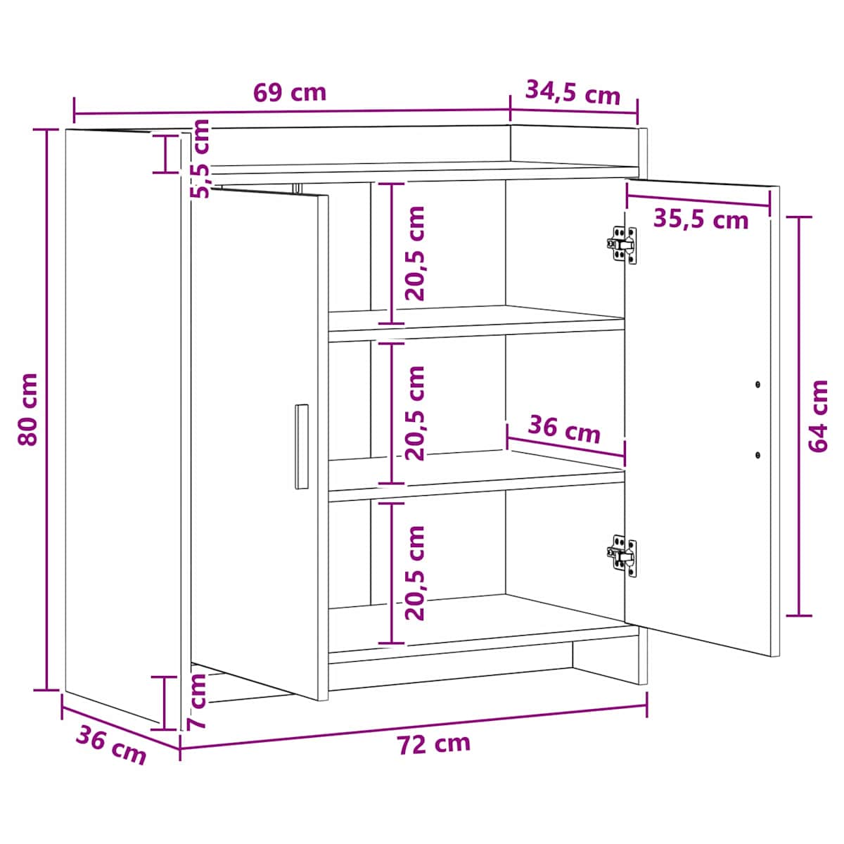 Sideboard 72 x 36 x 80 cm Konstrueret træ - Billede 11