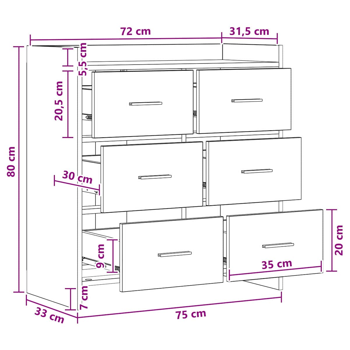 Sideboard 75 x 33 x 80 cm Konstrueret træ - Billede 10