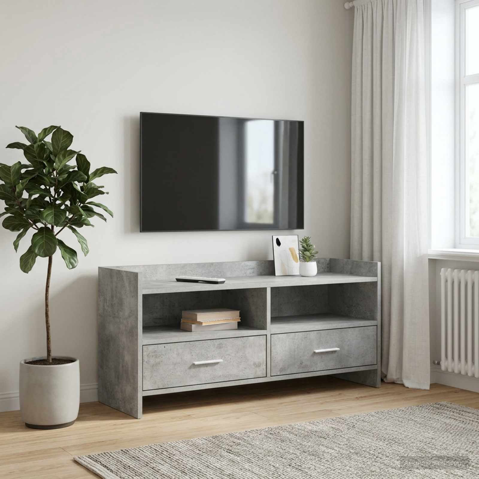 TV-kaappi 100 x 33 x 47 cm Betoninharmaa Tekninen puu