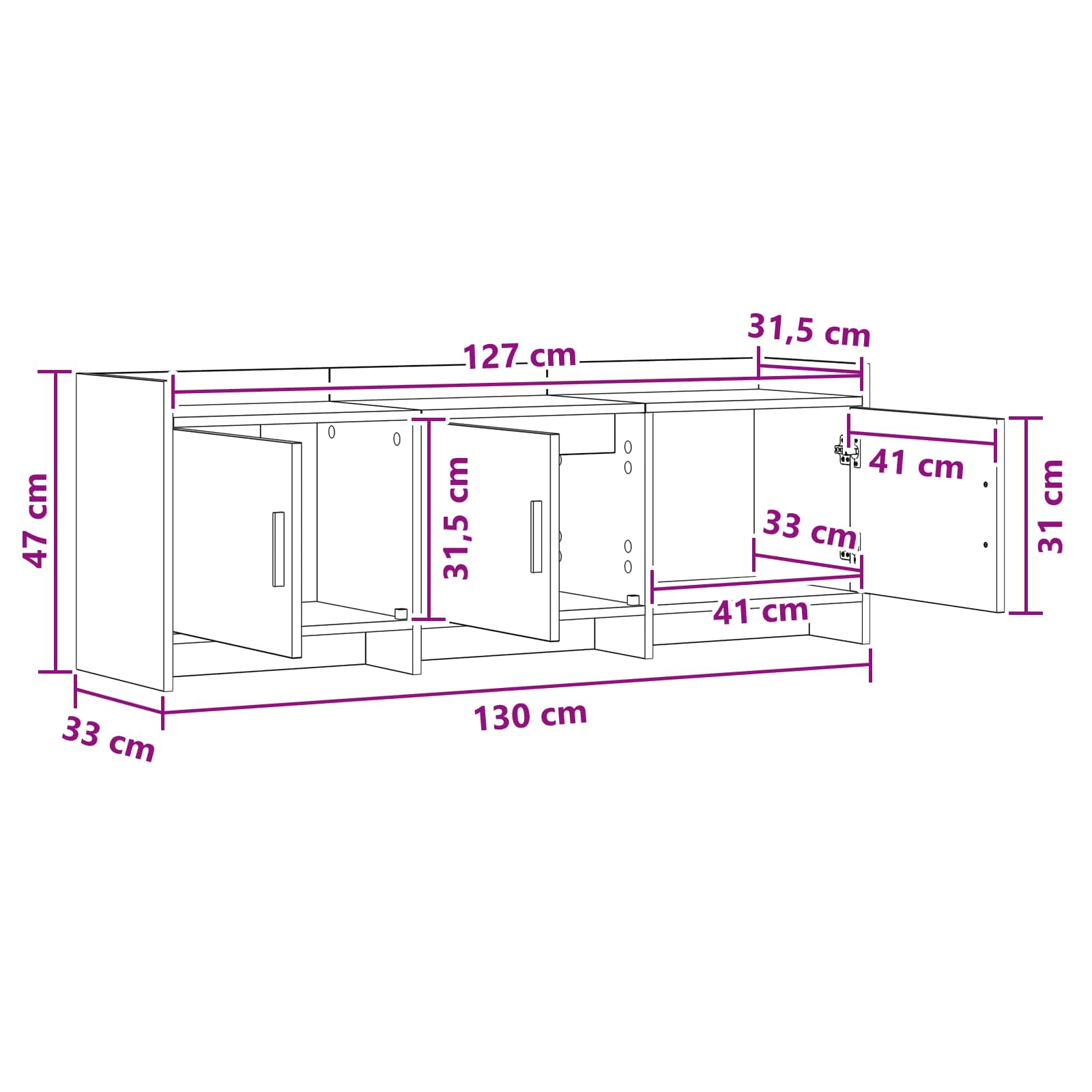 Ντουλάπι TV 130 x 33 x 47 εκ Καπνισμένο Ξύλο Δρυός - Image 10