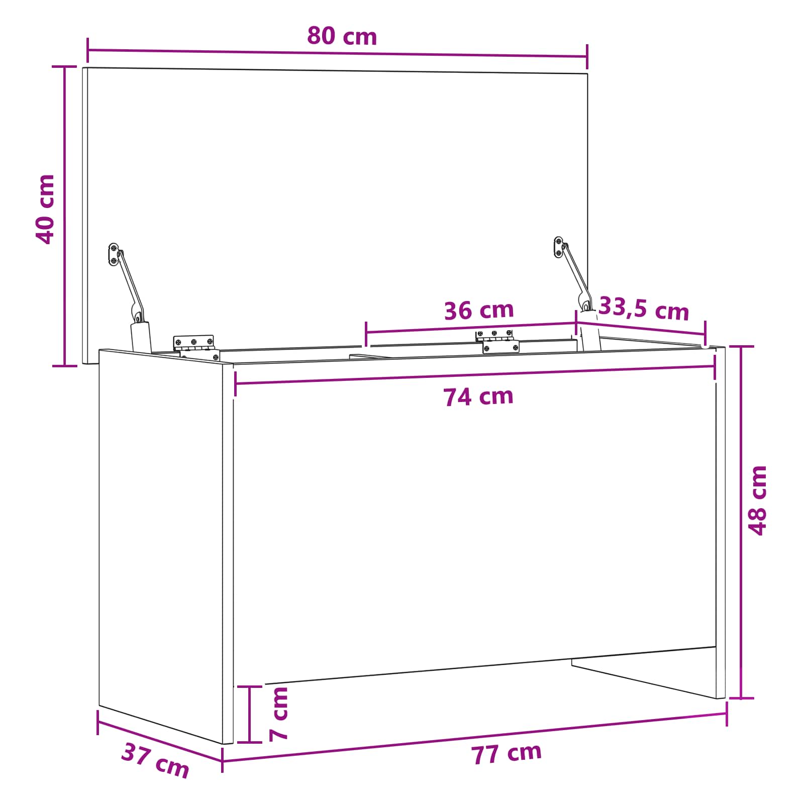 Säilytysarkku Betoninharmaa 80 x 40 x 50 cm Tekninen puu - Image 6