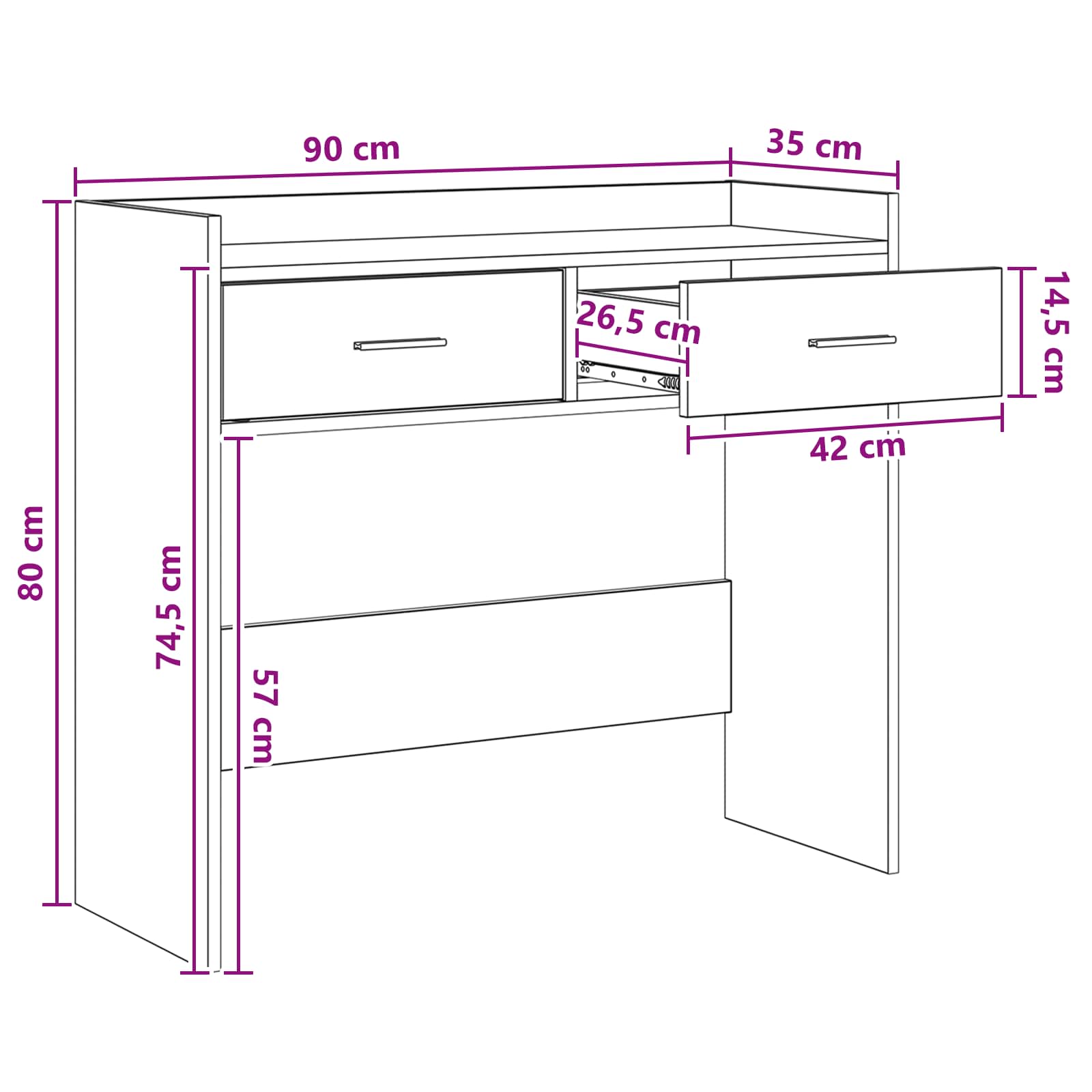 Konzolna miza Dimljen hrast 90 x 35 x 80 cm Inženirski les - slika 8