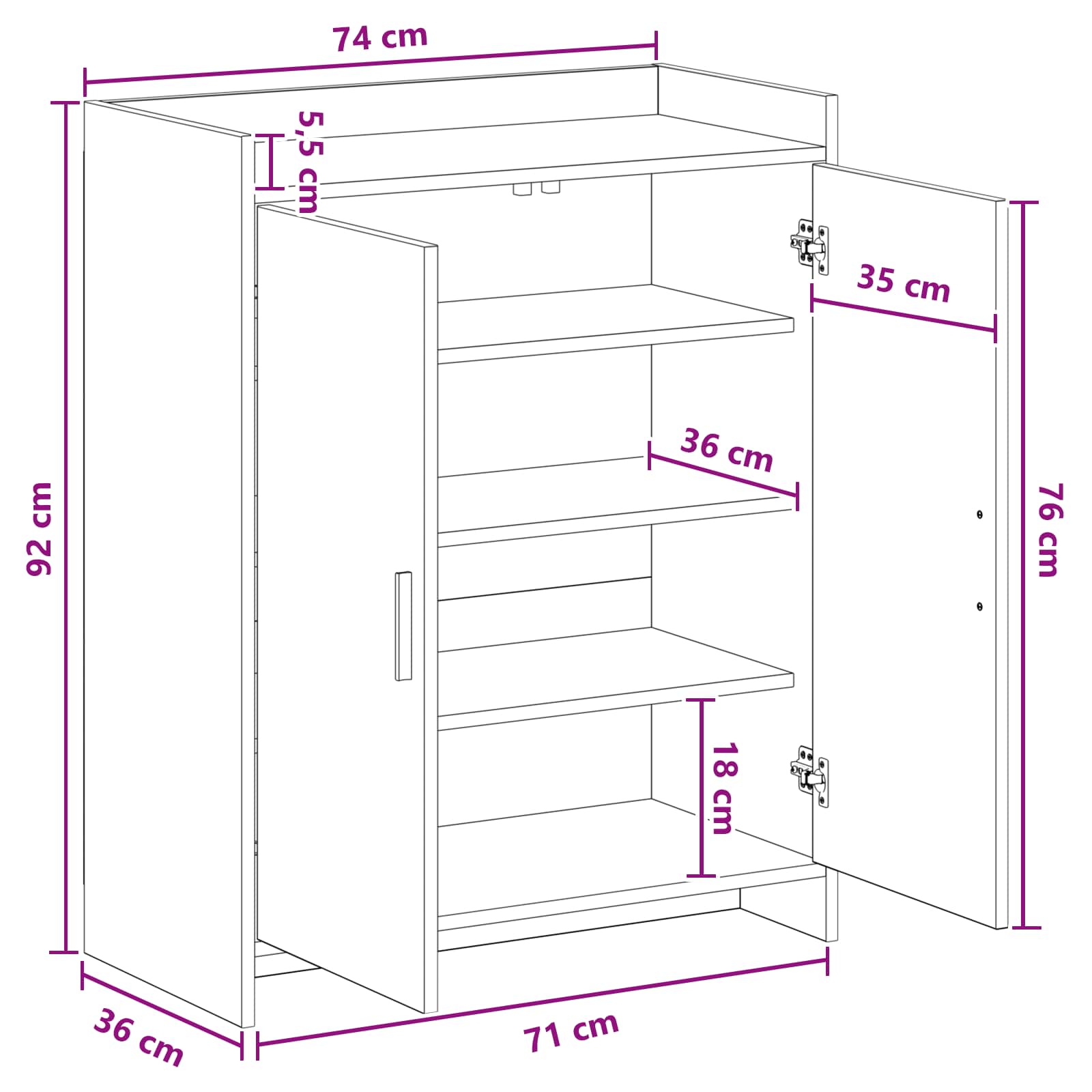 Schoenenkast Gerookt eiken 73,5 x 36 x 92 cm Bewerkt hout image 9