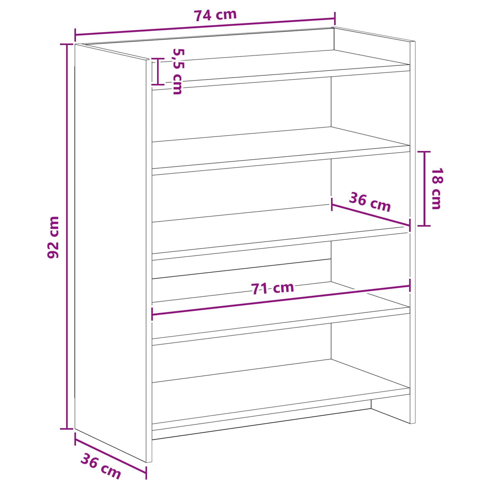 Schoenenkast Gerookt eiken 73,5 x 36 x 92 cm Bewerkt hout image 6