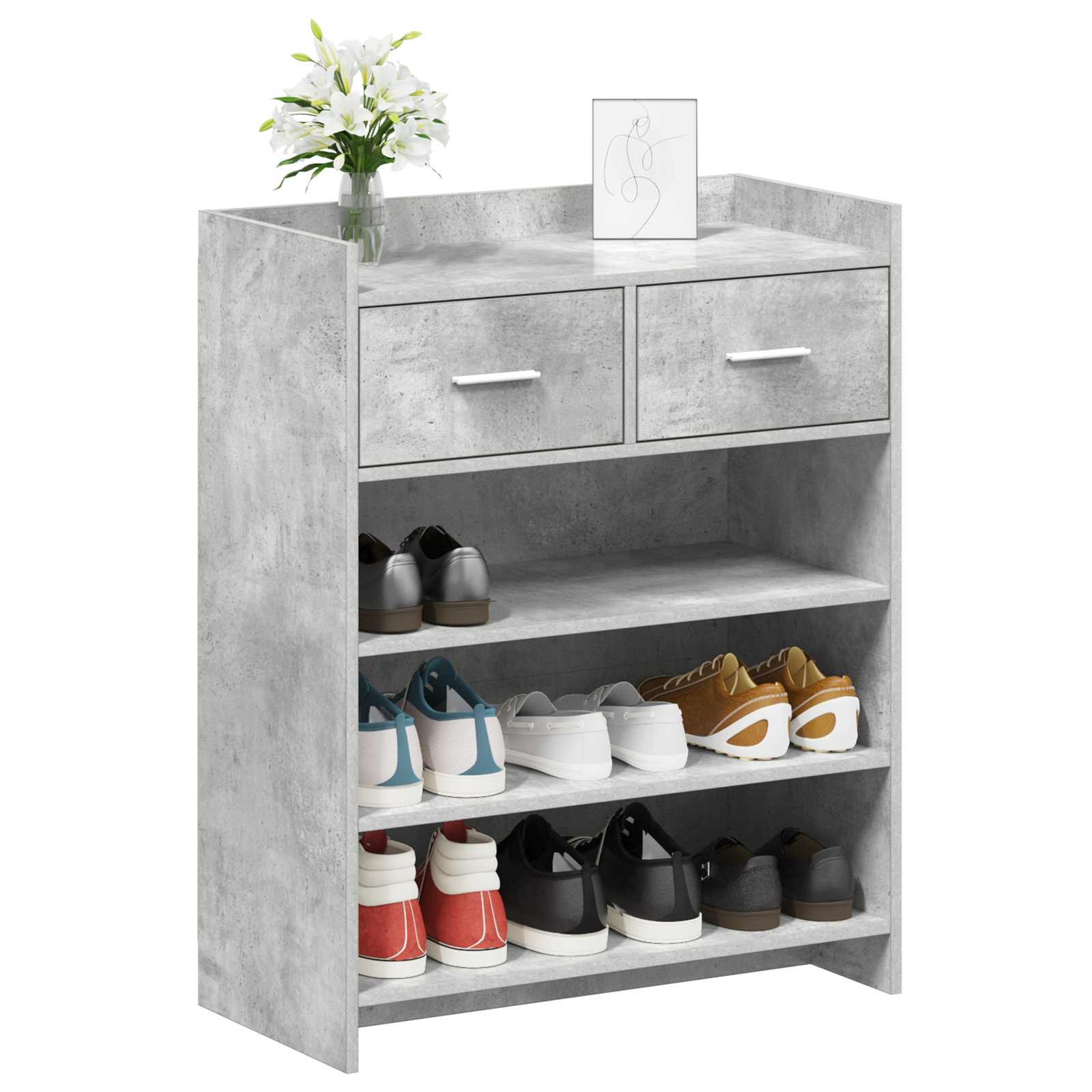 Schoenenkast met lade Betongrijs 73,5 x 36 x 92 cm Bewerkt hout image 2
