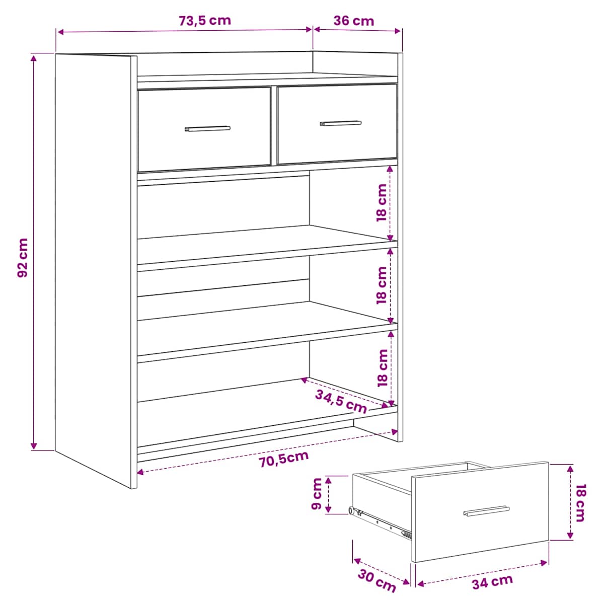 Sko skab 73,5 x 36 x 92 cm Konstrueret træ - Billede 10