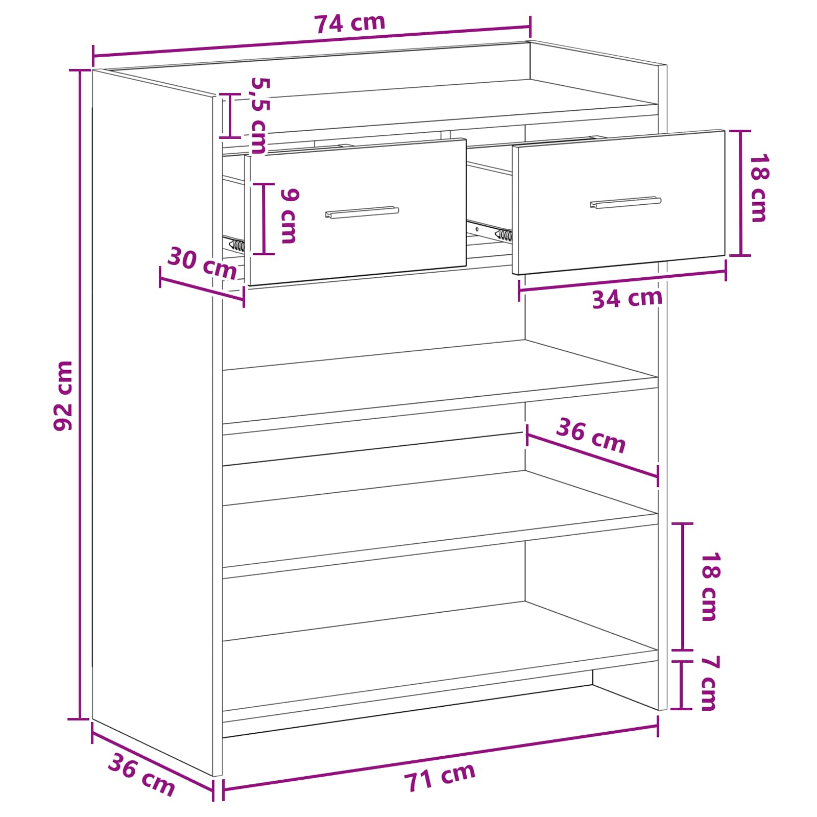 Schoenenkast Artisanaal eiken 73,5 x 36 x 92 cm Bewerkt hout image 8