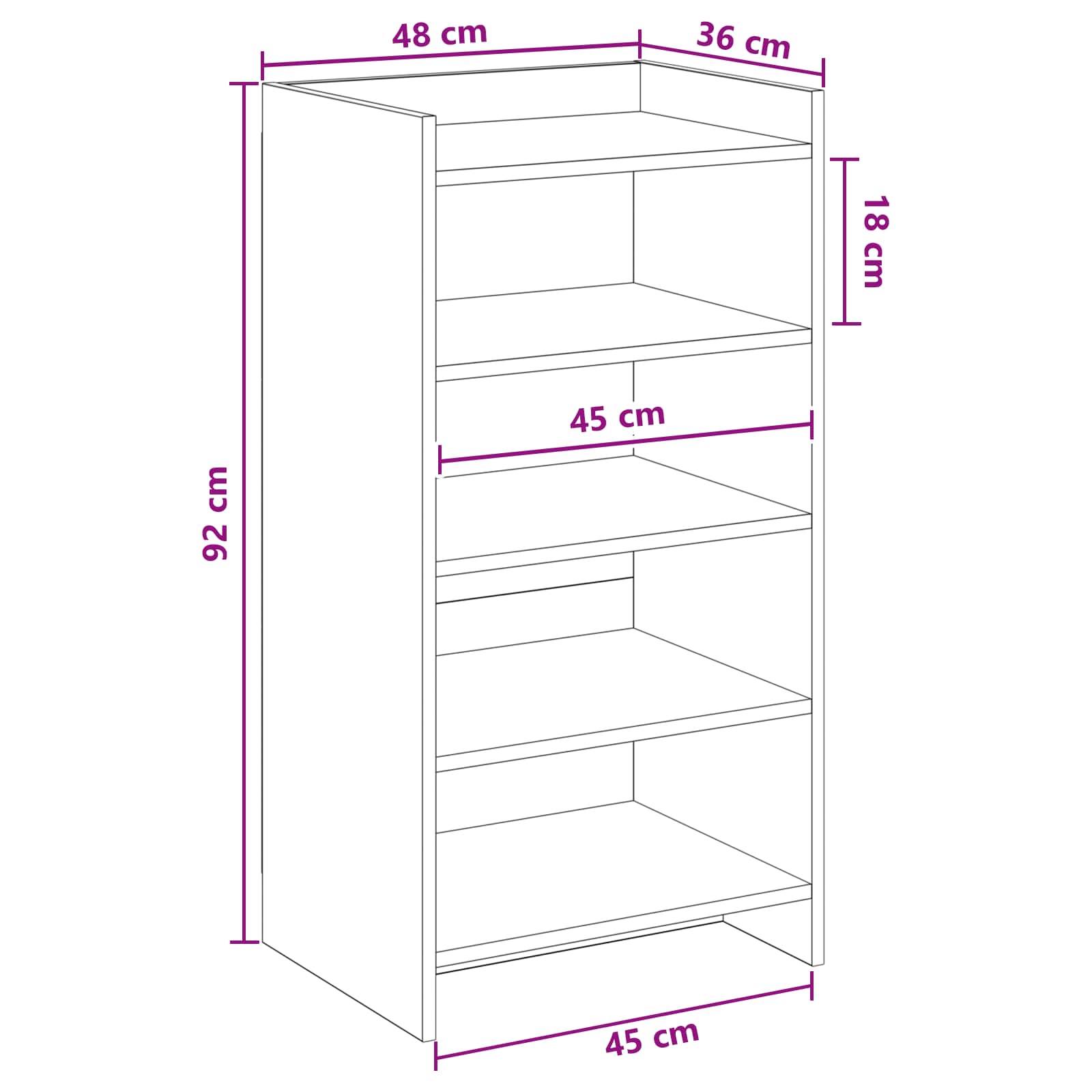 Schoenenkast met opslag Betongrijs 48 x 36 x 92 cm Bewerkt hout image 6