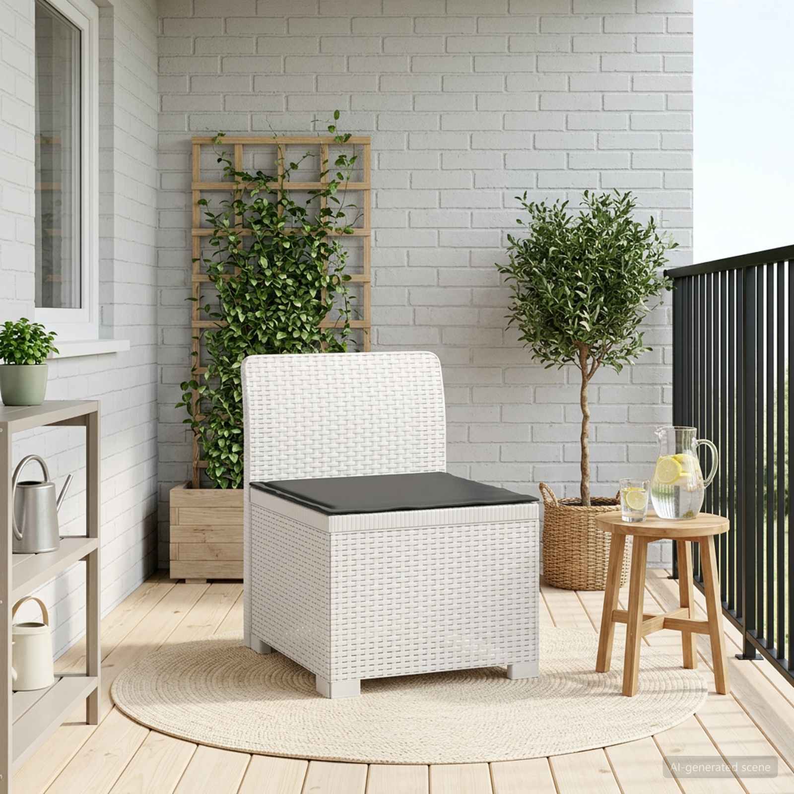 vidaXL Canapea de Grădină cu 1 Loc cu Pernă Aspect Rattan PP Alb