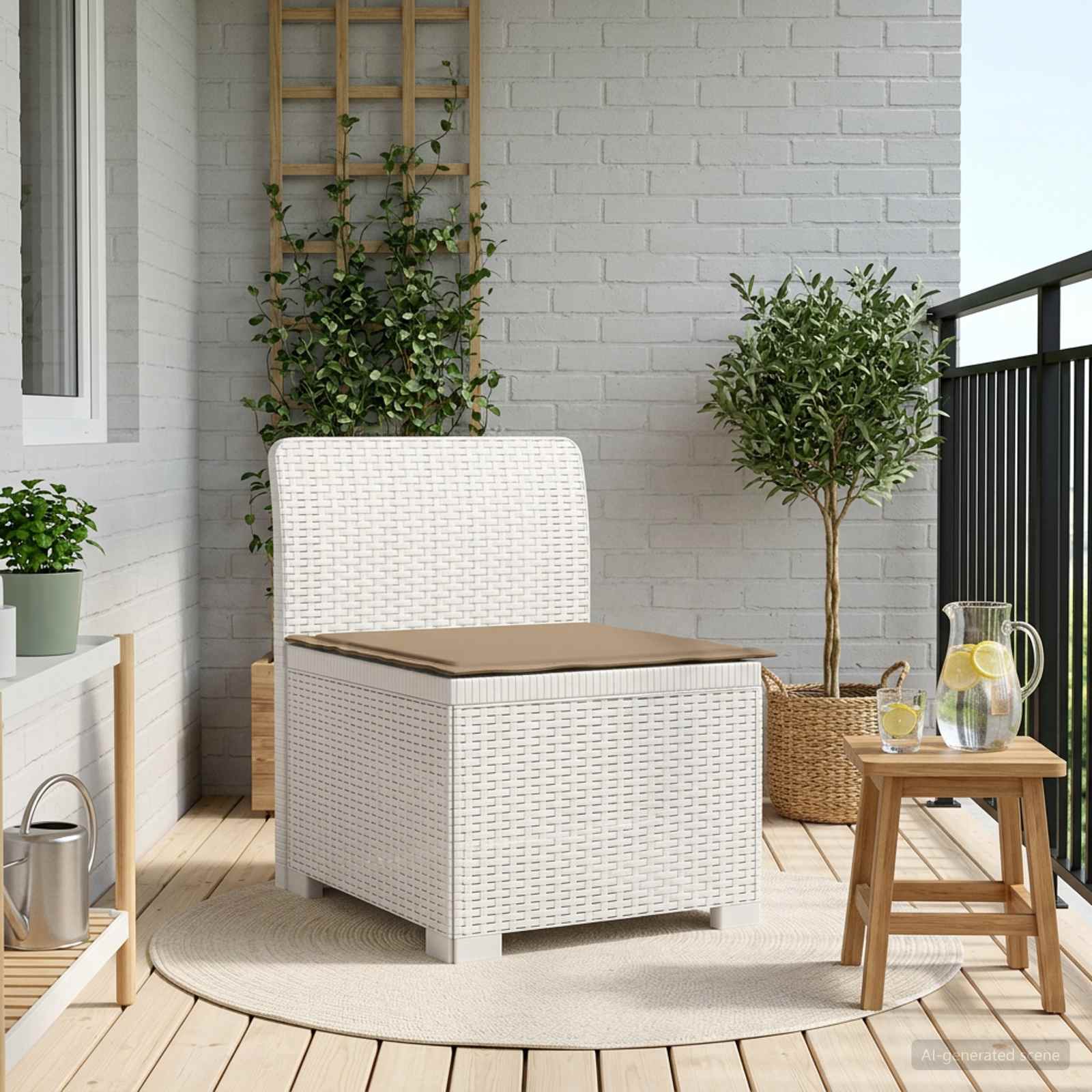 vidaXL Canapea de Grădină cu 1 Loc cu Pernă Aspect Rattan PP Alb