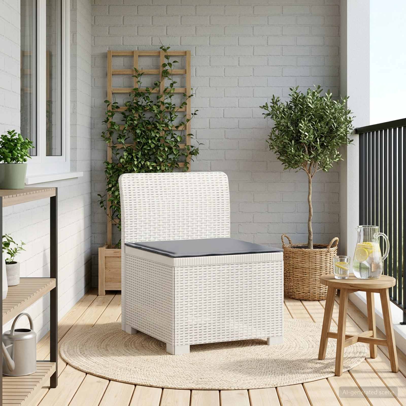 vidaXL Canapea de Grădină cu 1 Loc cu Pernă Aspect Rattan PP Alb