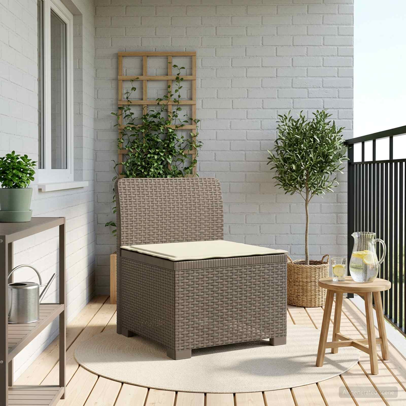 Divano da Giardino a 1 Posto con Cuscino Aspetto Rattan PP - immagine prodotto