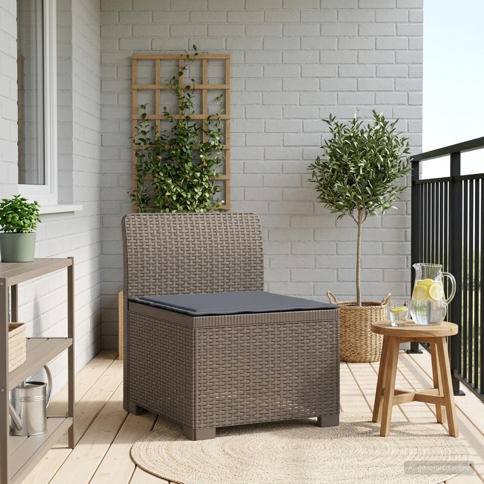 Divano da Giardino a 1 Posto con Cuscino Aspetto Rattan PP - immagine prodotto