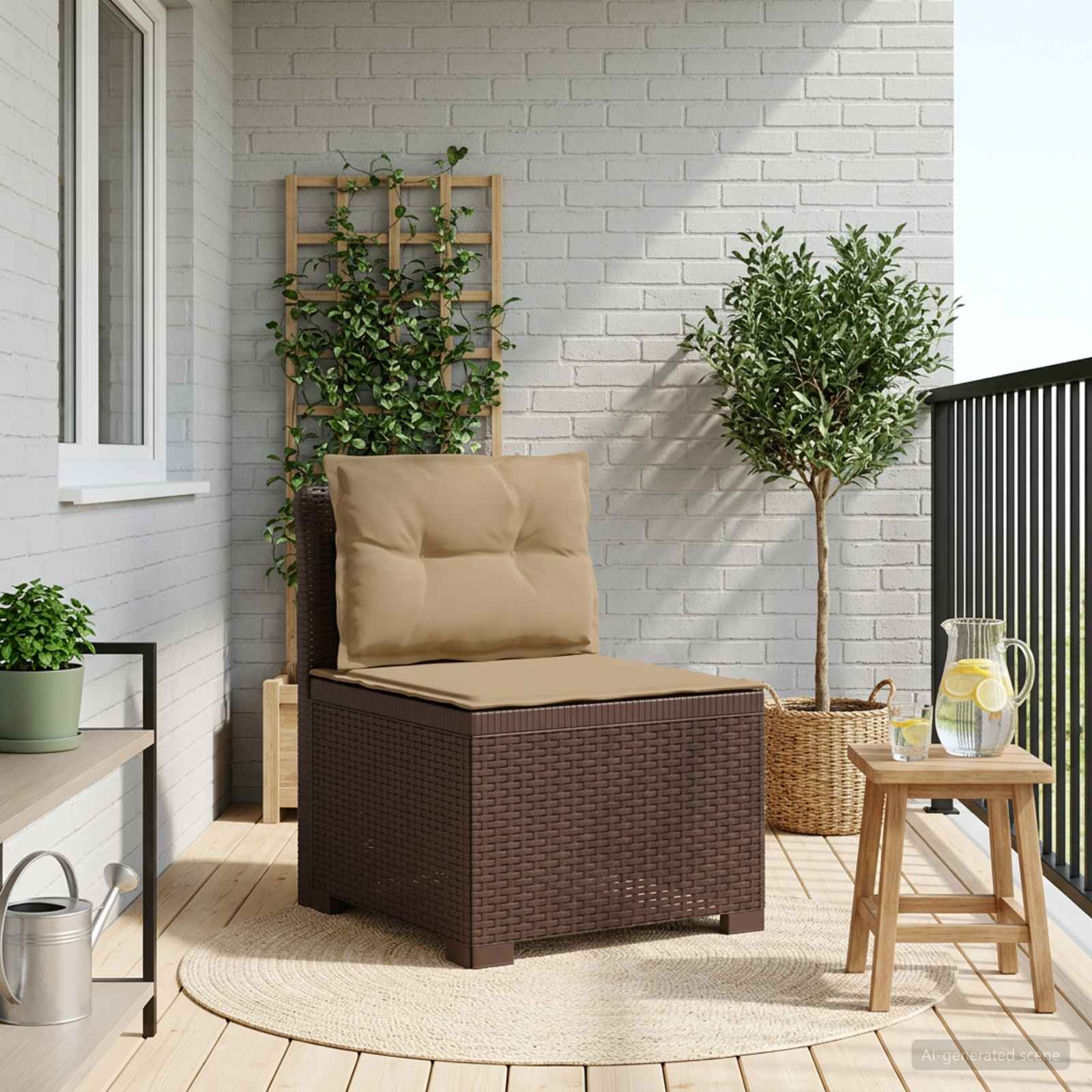 Divano da Giardino a 1 Posto con Cuscini Aspetto Rattan PP - immagine prodotto