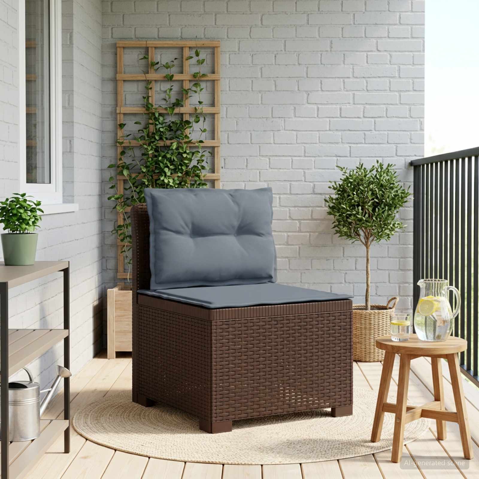 vidaXL Canapea de Grădină cu 1 Loc cu Perne Aspect Rattan PP Maro