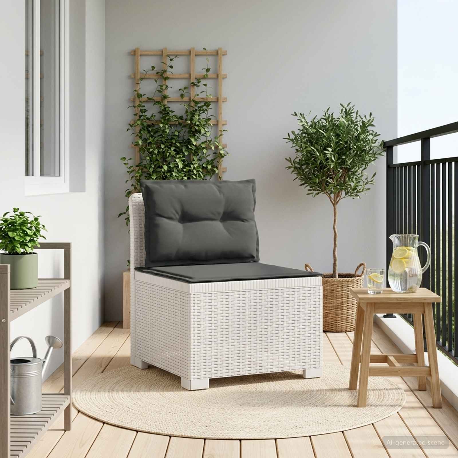 vidaXL Canapea de Grădină cu 1 Loc cu Perne Aspect Rattan PP Alb