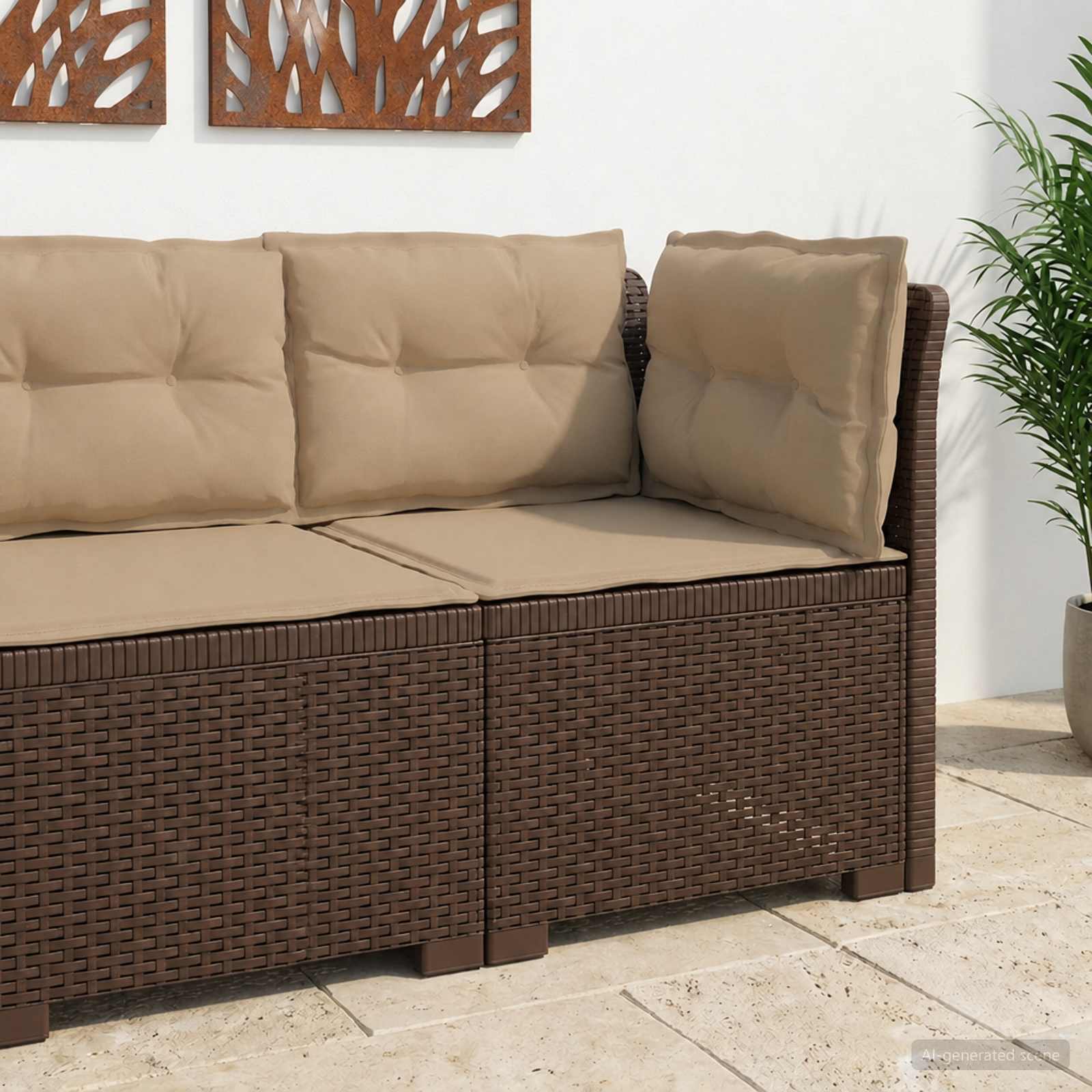 Divano da Giardino a 1 Posto con Cuscini Aspetto Rattan PP - immagine prodotto