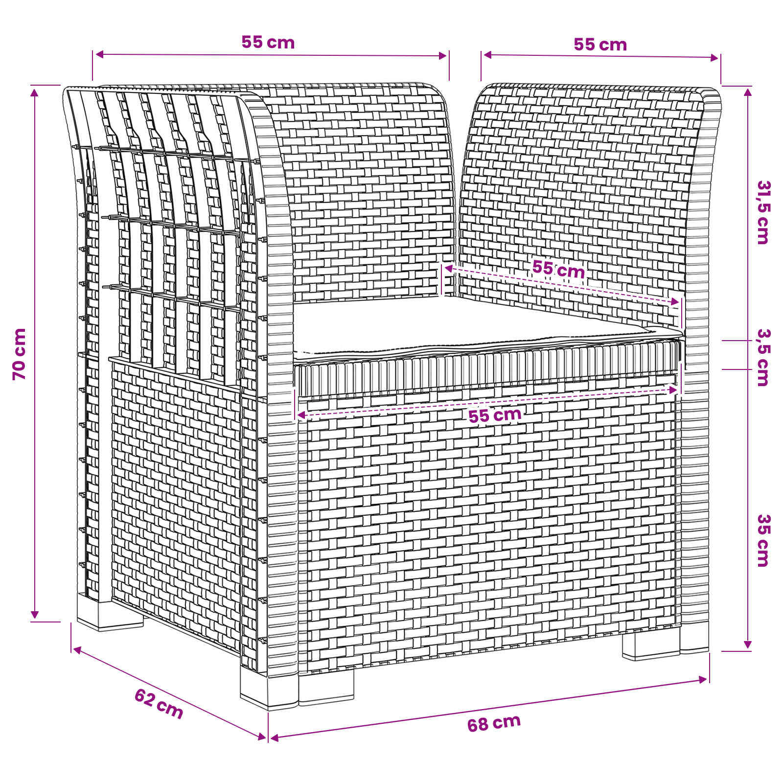 Seater Armchair Rattan Look size guide