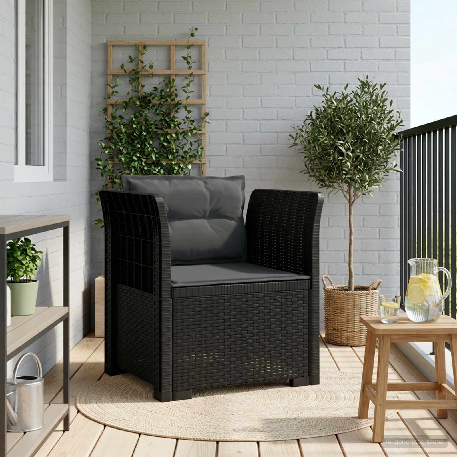 vidaXL Fotoliu cu 1 Loc cu Perne Aspect Rattan PP Antracit