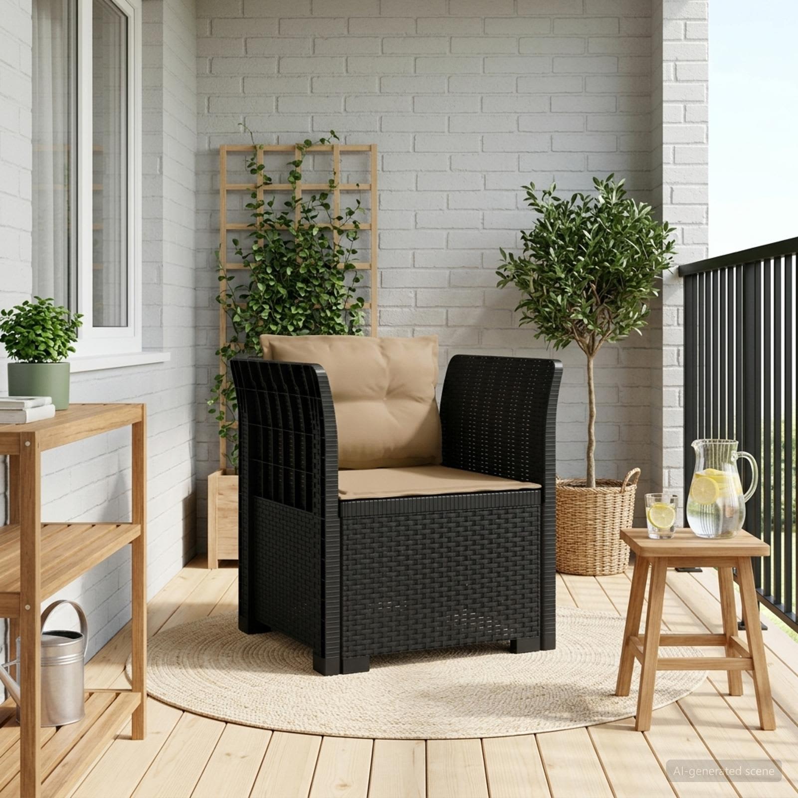 vidaXL Fotoliu cu 1 Loc cu Perne Aspect Rattan PP Antracit