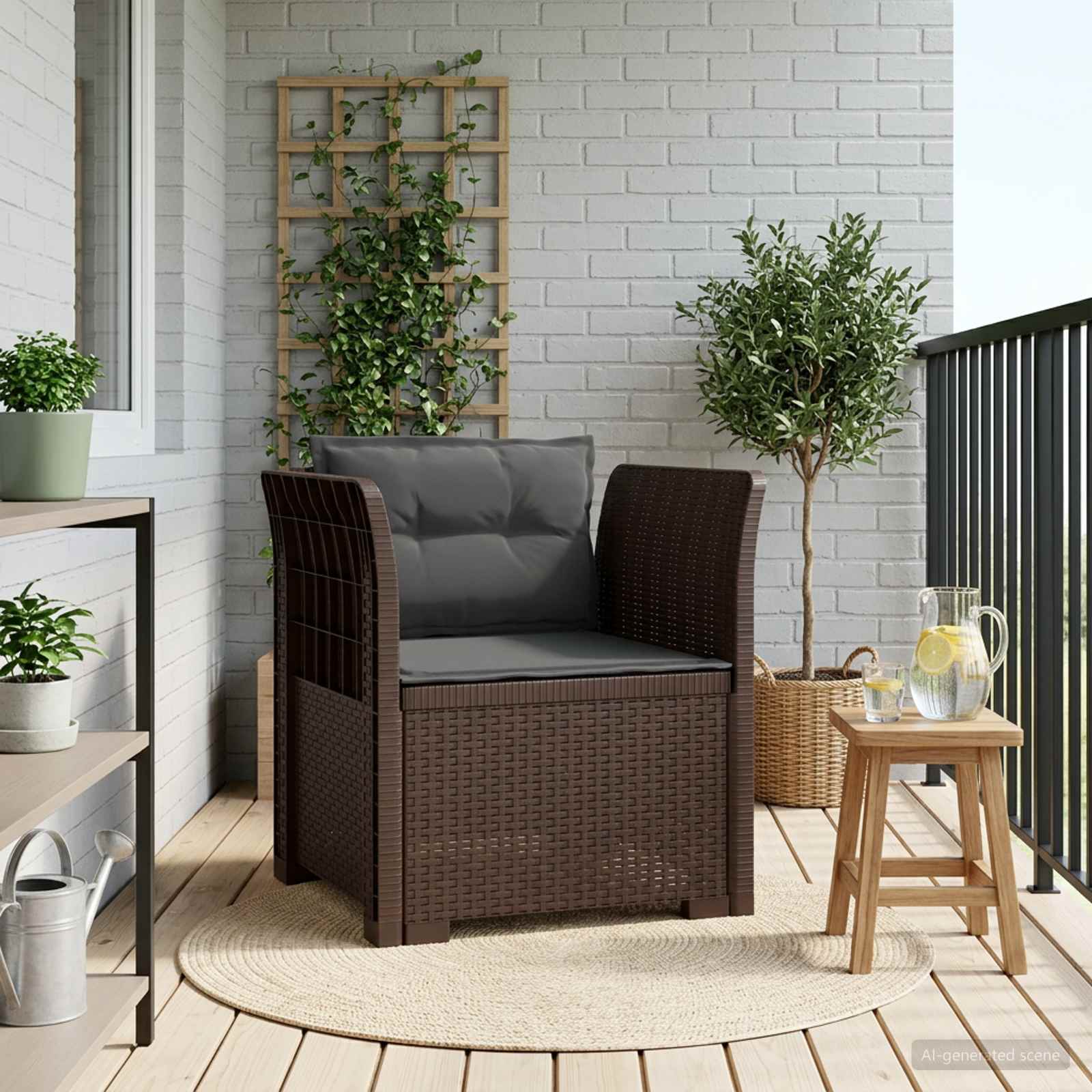 vidaXL Fotoliu cu 1 Loc cu Perne Aspect Rattan PP Maro