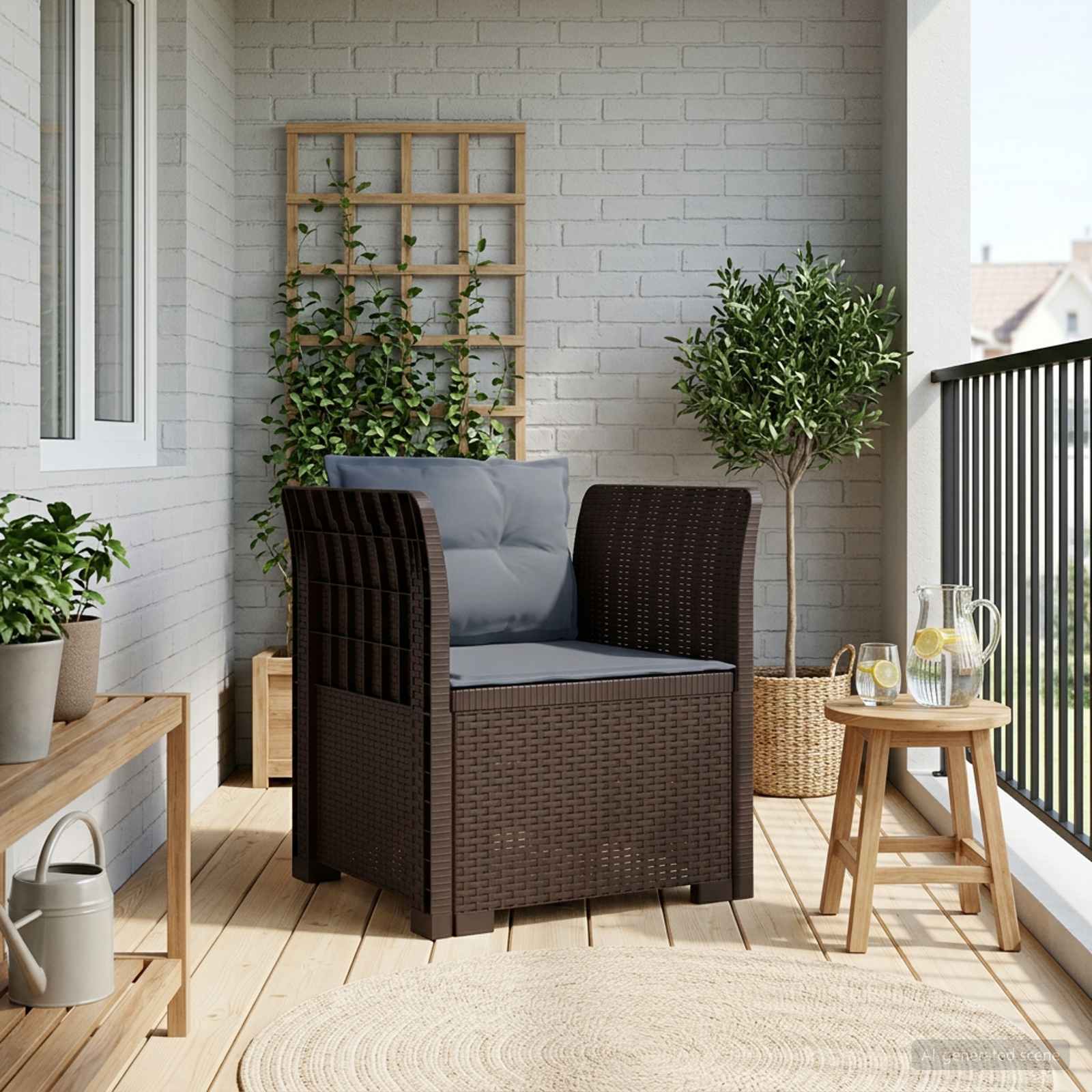 vidaXL Fotoliu cu 1 Loc cu Perne Aspect Rattan PP Maro