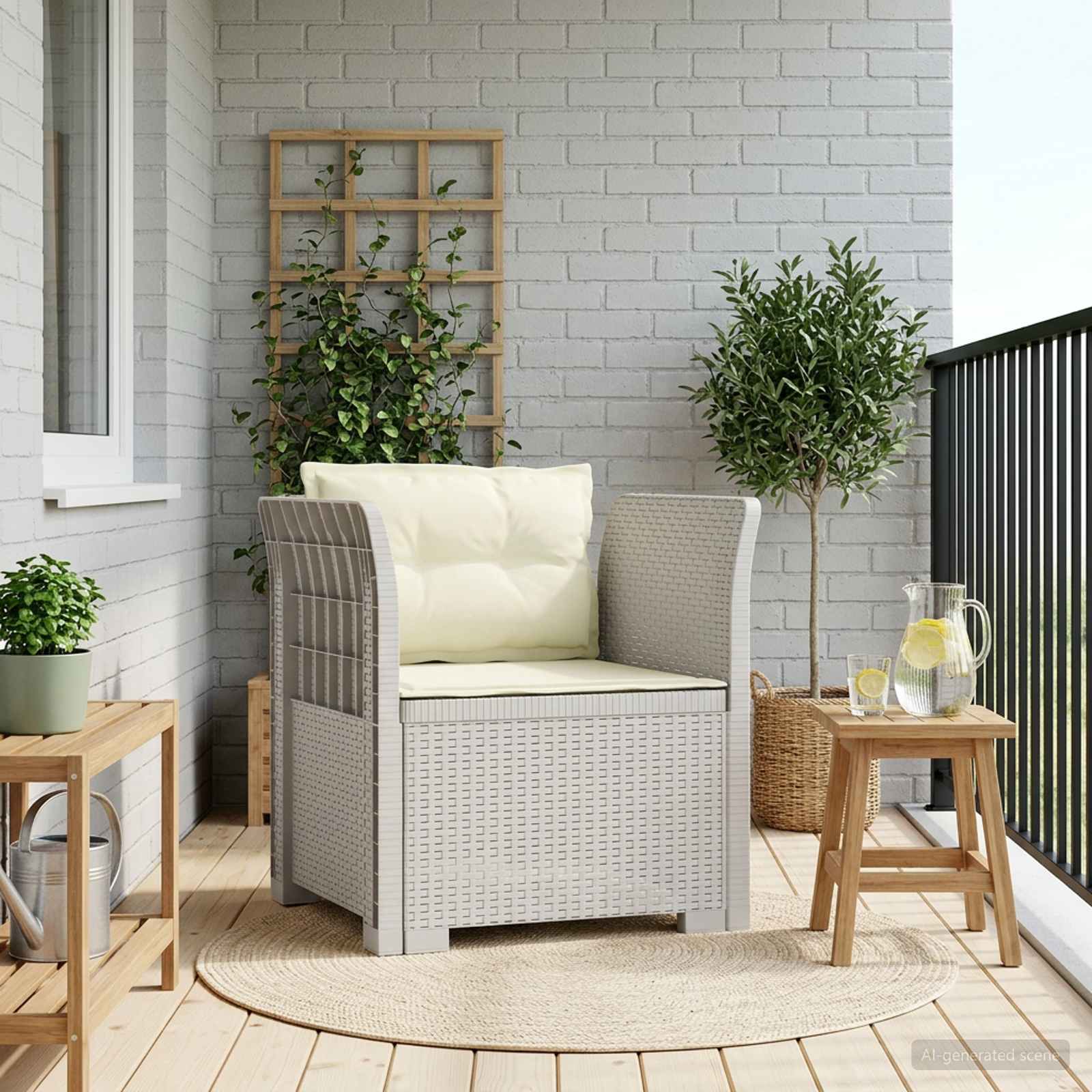 vidaXL 1-personers Lænestol med Pudefyld Rattan Look PP Hvid