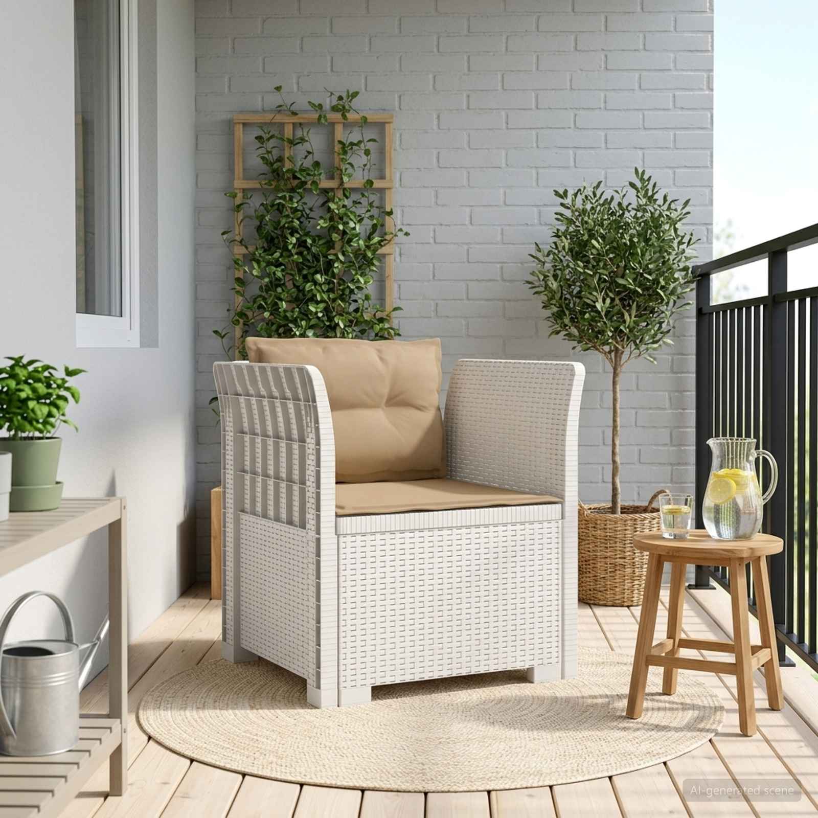 vidaXL 1-personers Lænestol med Pudefyld Rattan Look PP Hvid