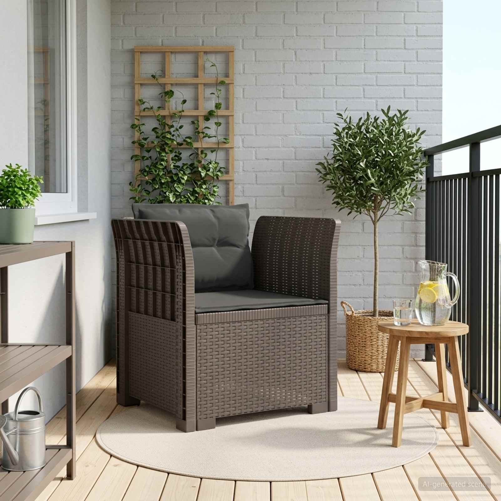 vidaXL 1-personers Lænestol med Pudefyld Rattan Look PP Lysegrå