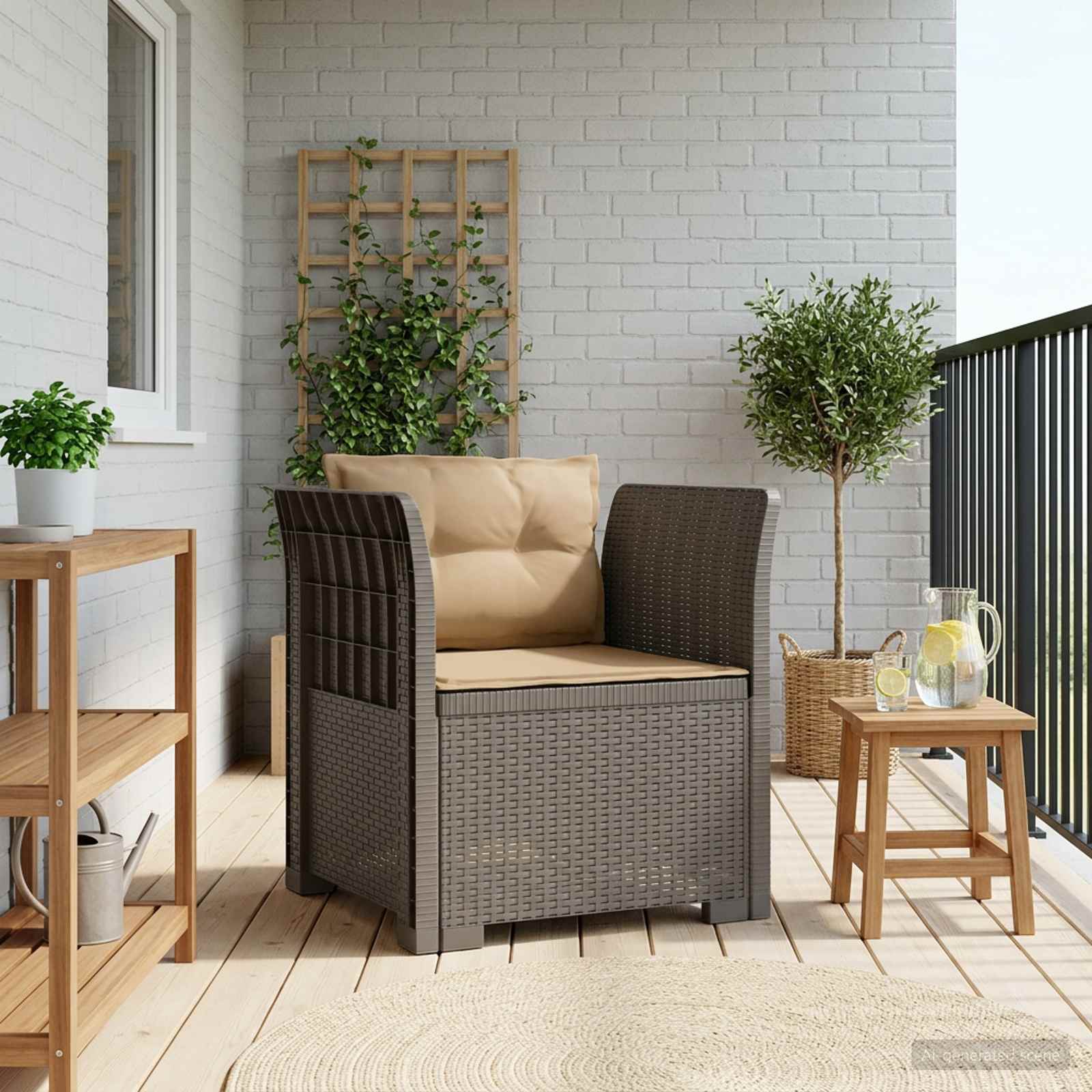 vidaXL Fotoliu cu 1 Loc cu Perne Aspect Rattan PP Gri deschis