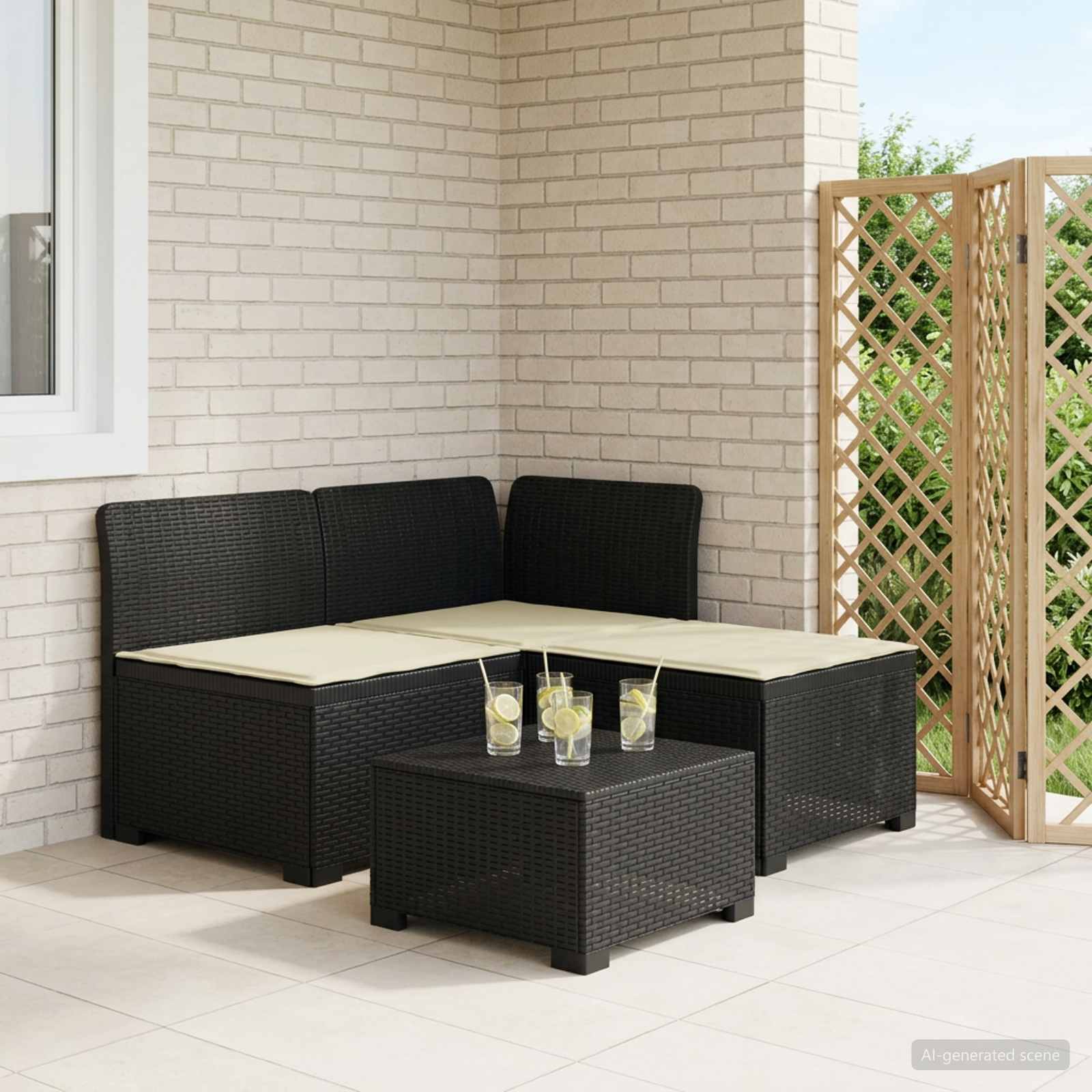 vidaXL Sofa de grădină cu 3 locuri, cu perne, aspect de rattan PP