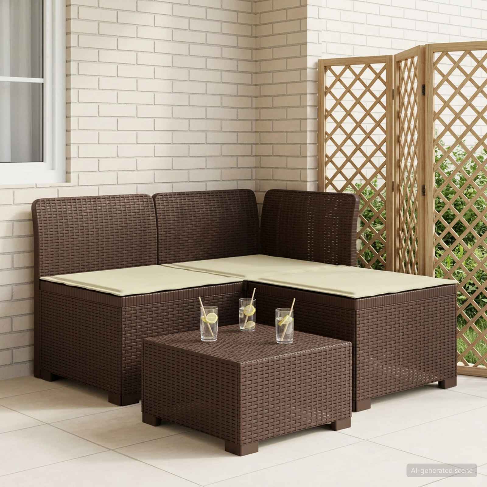 vidaXL 3-personers havensofa med puder i rattanlook 3-personers PP