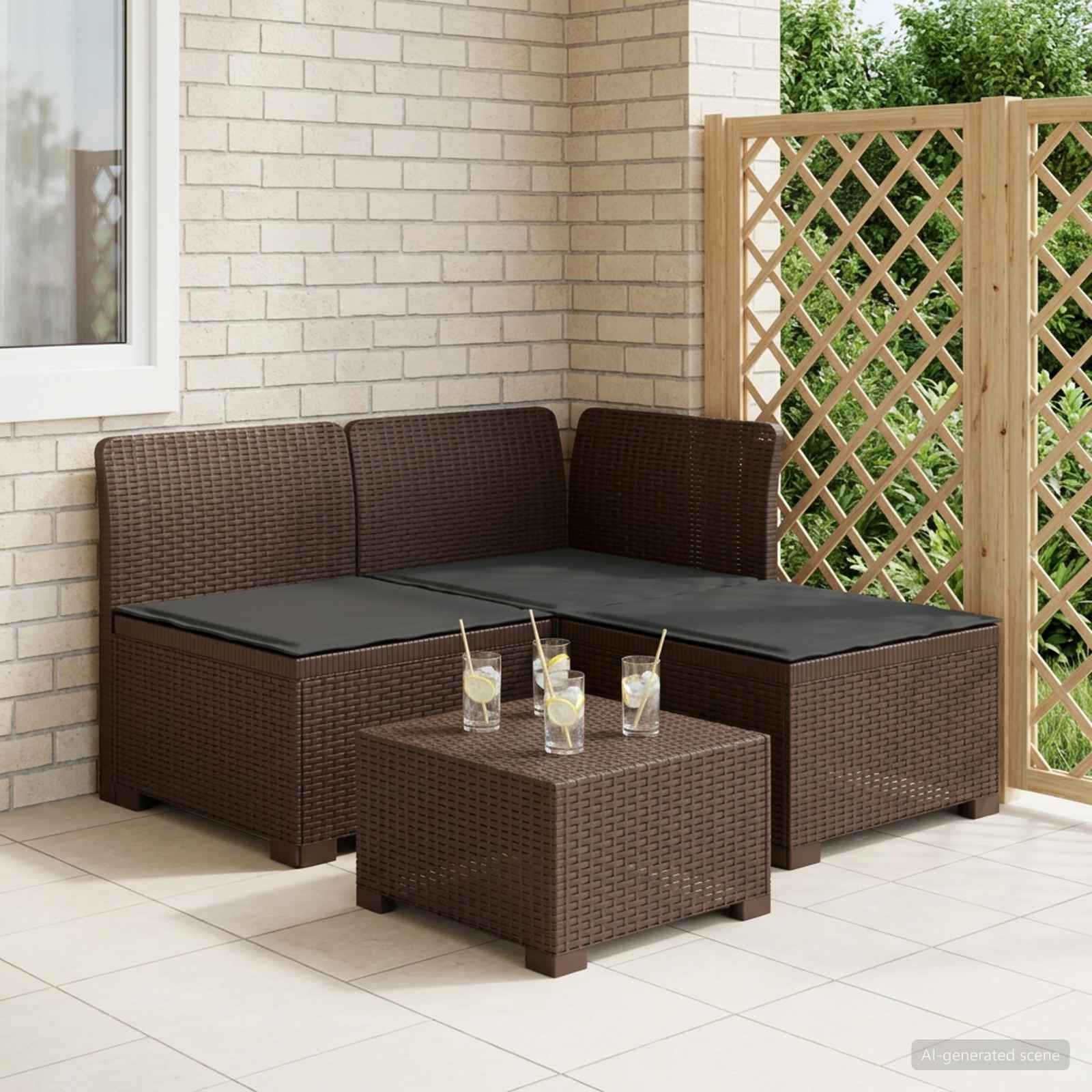vidaXL 3-personers havensofa med puder i rattanlook 3-personers PP