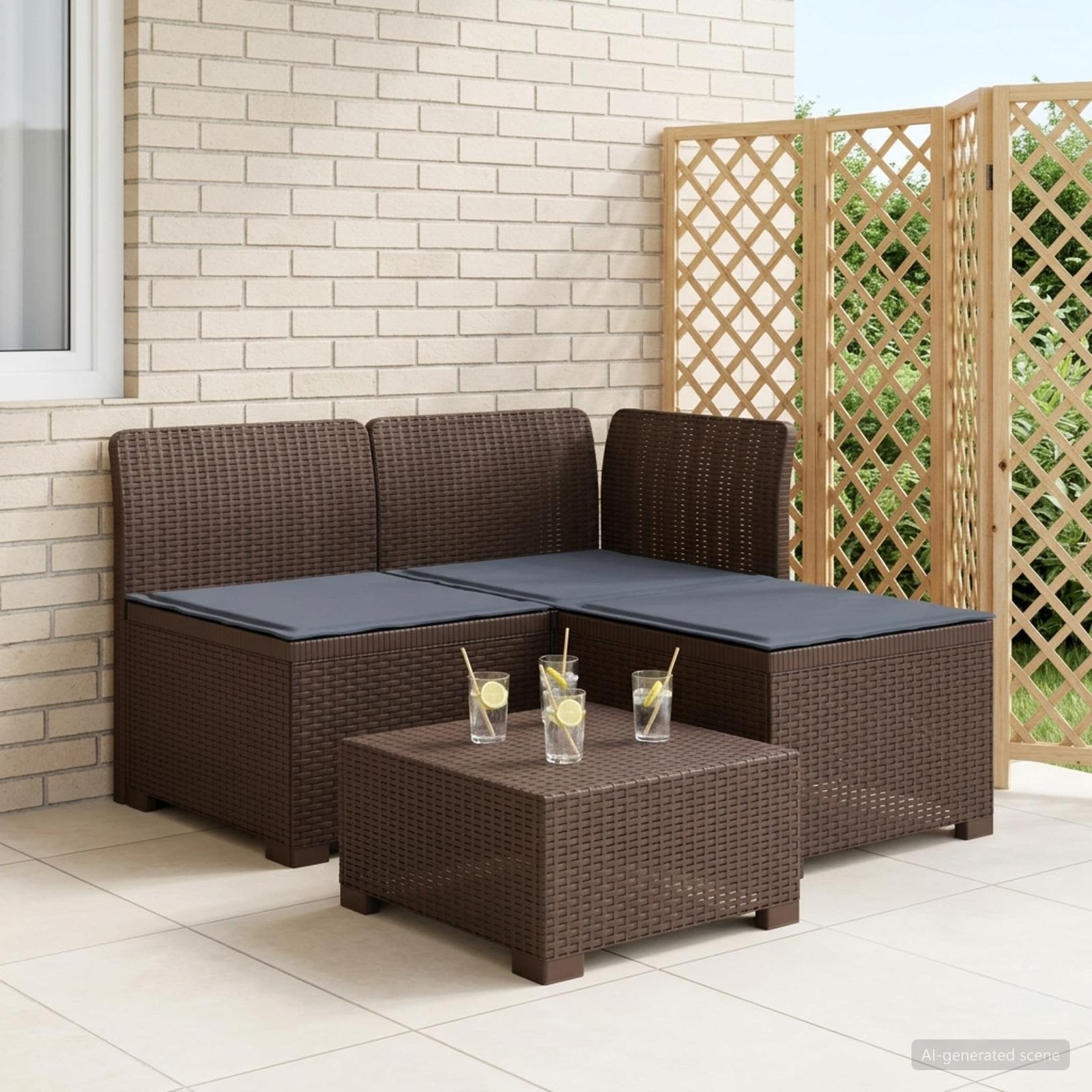 vidaXL 3-personers havensofa med puder i rattanlook 3-personers PP