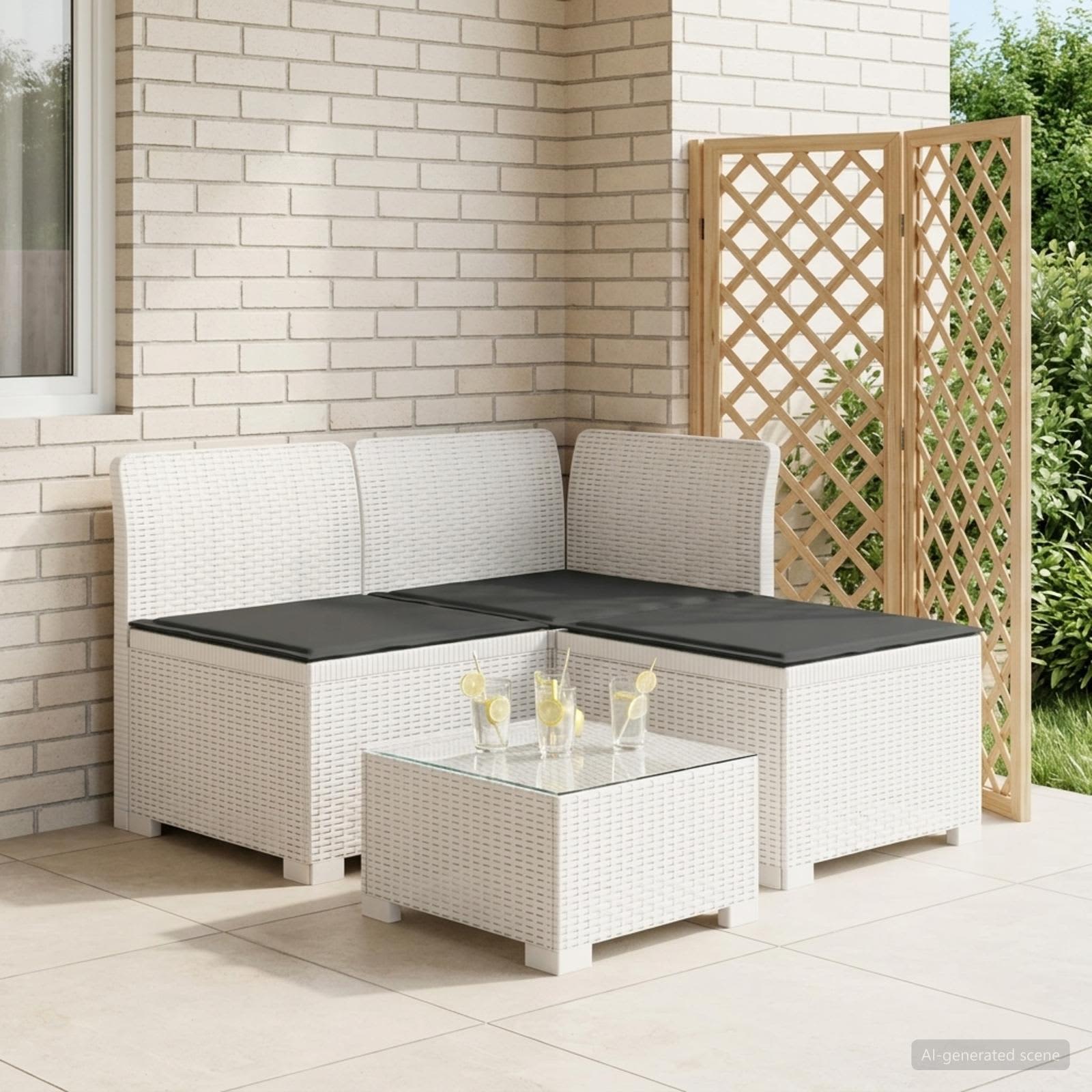 vidaXL Sofa de grădină cu 3 locuri, cu perne, aspect de rattan PP Alb