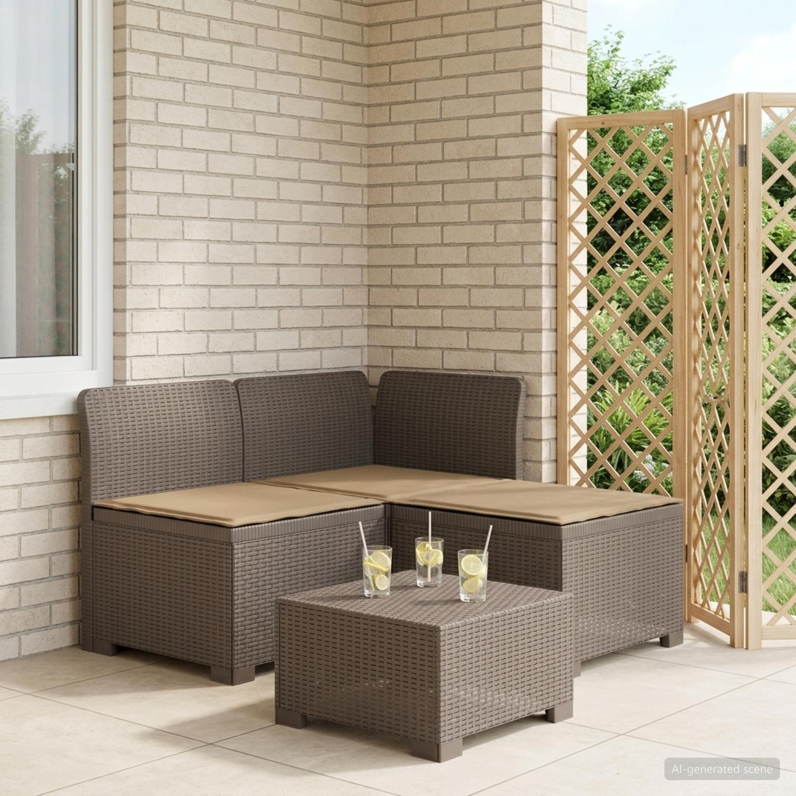 vidaXL Sofa de grădină cu 3 locuri, cu perne, aspect de rattan PP