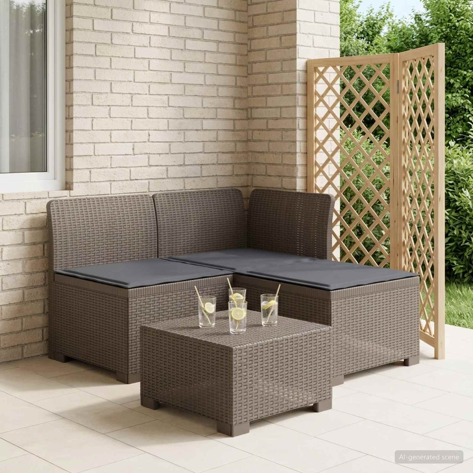 vidaXL Sofa de grădină cu 3 locuri, cu perne, aspect de rattan PP