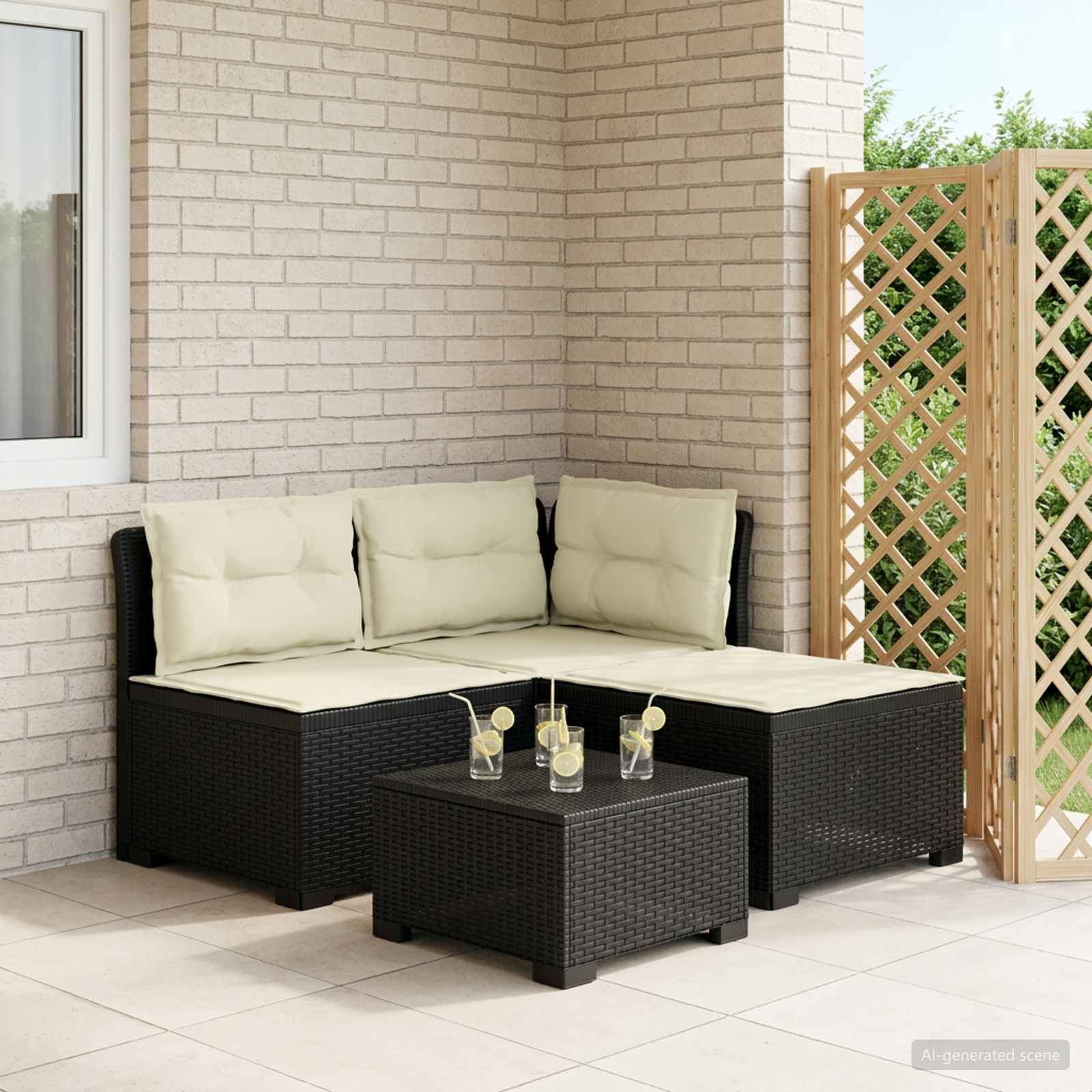 vidaXL Sofa de grădină cu 3 locuri, cu perne, aspect de rattan PP
