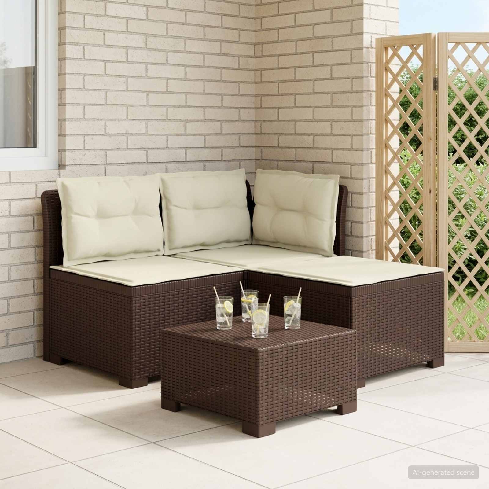 vidaXL Sofa de grădină cu 3 locuri, cu perne, aspect de rattan PP Maro