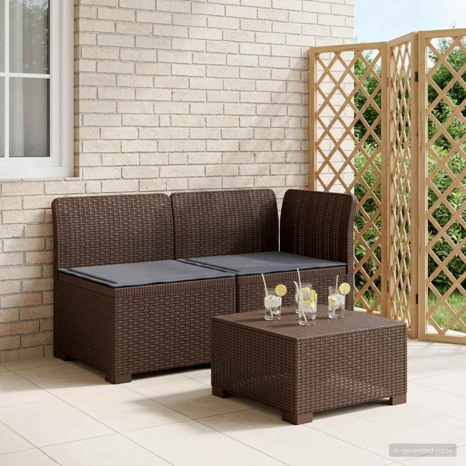 vidaXL Canapea de Grădină cu 2 Locuri cu Perne Aspect Rattan PP Maro