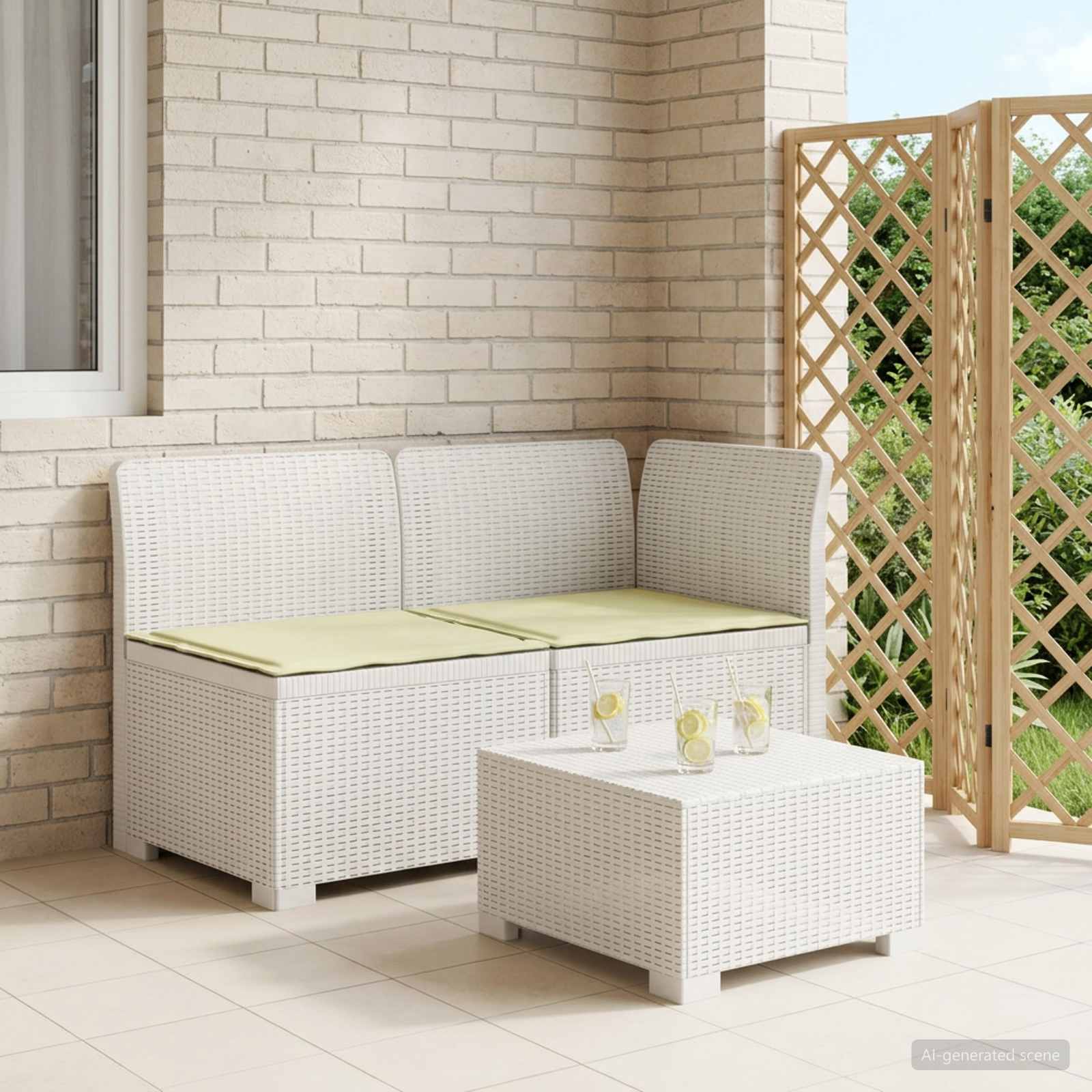 vidaXL Canapea de Grădină cu 2 Locuri cu Perne Aspect Rattan PP Alb