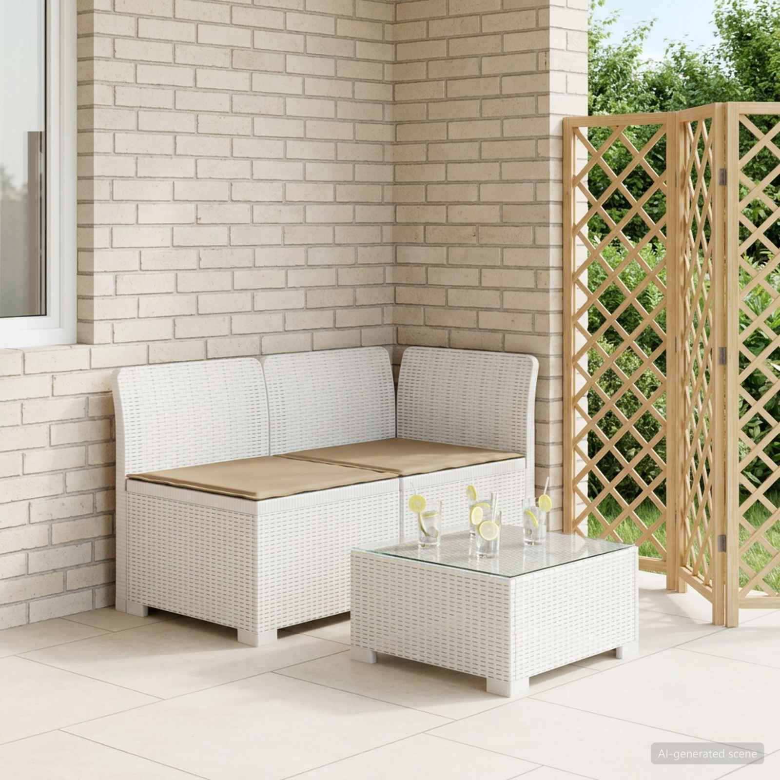vidaXL Canapea de Grădină cu 2 Locuri cu Perne Aspect Rattan PP Alb